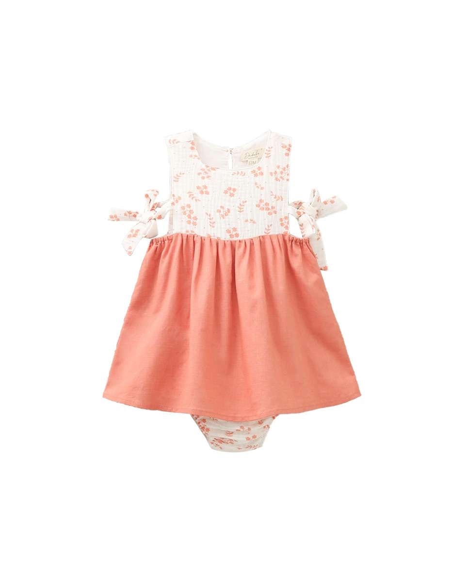 Vestido para Bebé Combinado com Gola em Conjunto Coral-1