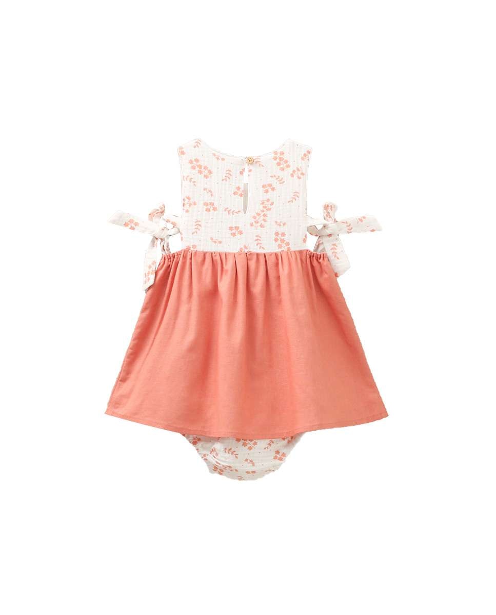 Vestido para Bebé Combinado com Gola em Conjunto Coral-2