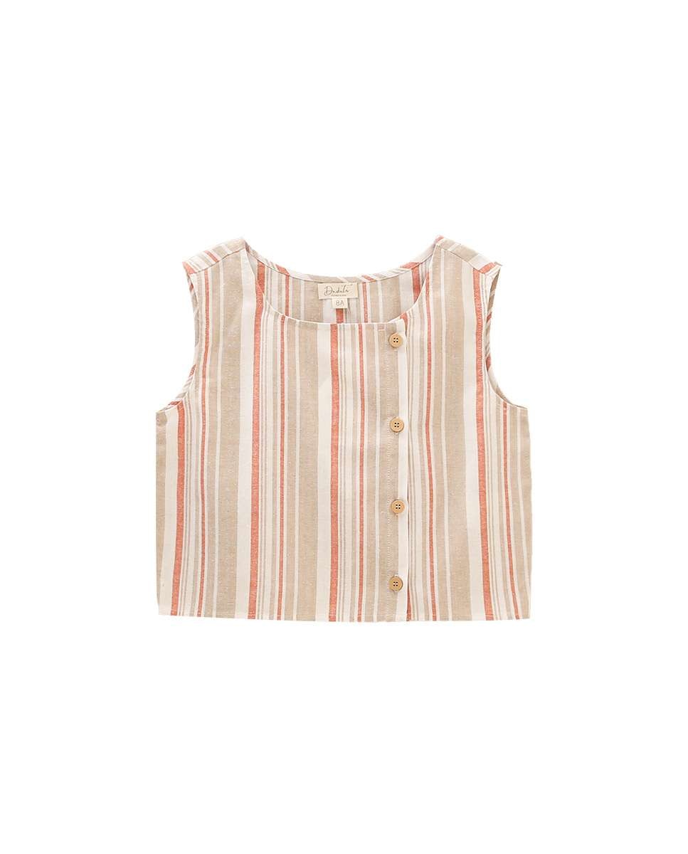Imagem 0 de Blusa Infantil Tipo Top em Linho Às Riscas
