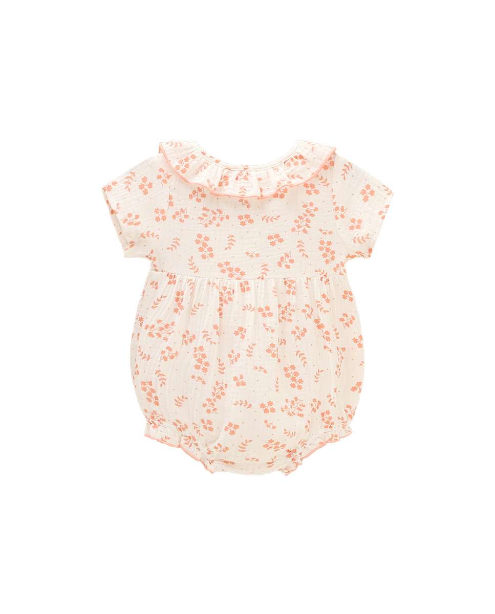 Macacão Curto para Bebé com Gola Folho e Estampado de Raminhos Dadati Branco / Rosa-2