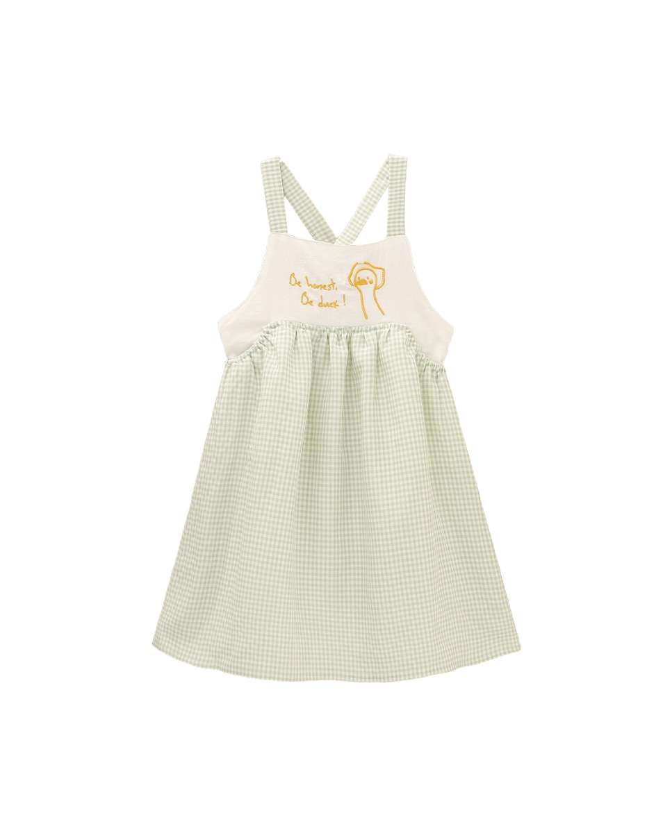 Vestido Infantil Aos Quadrados Vichy com Alças Cruzadas nas Costas Dadati Verde-3