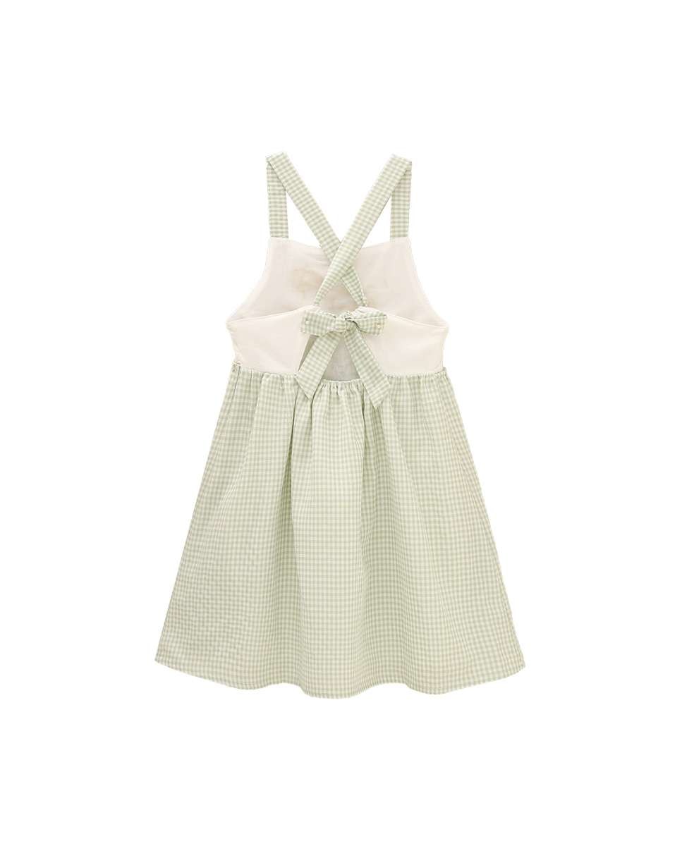 Vestido Infantil Aos Quadrados Vichy com Alças Cruzadas nas Costas Dadati Verde-4