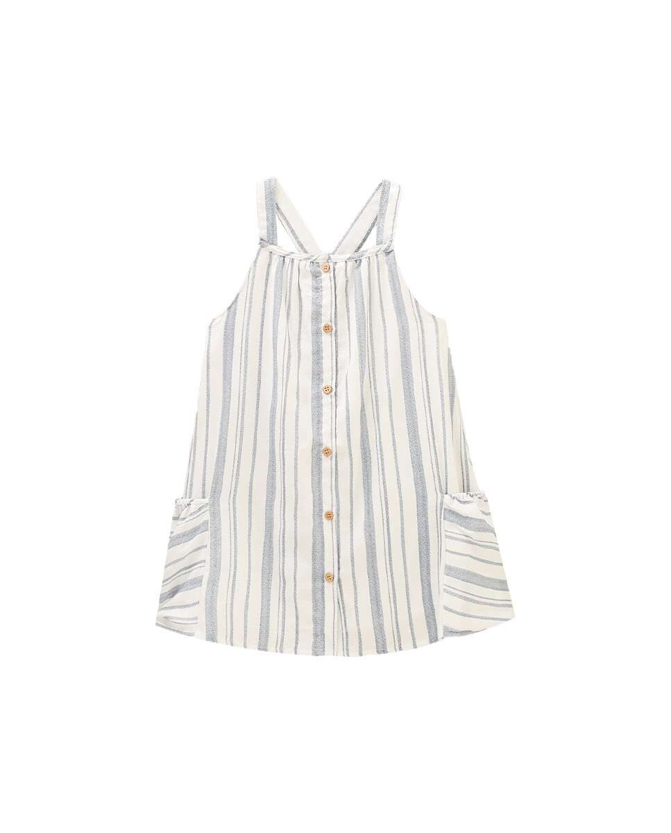 Vestido Infantil com Botões Às Riscas Azul-celeste-1