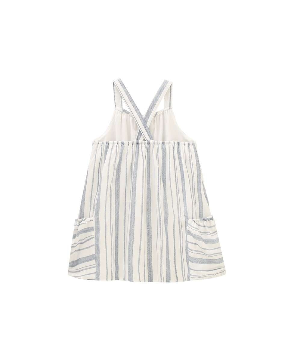 Vestido Infantil com Botões Às Riscas Azul-celeste-2
