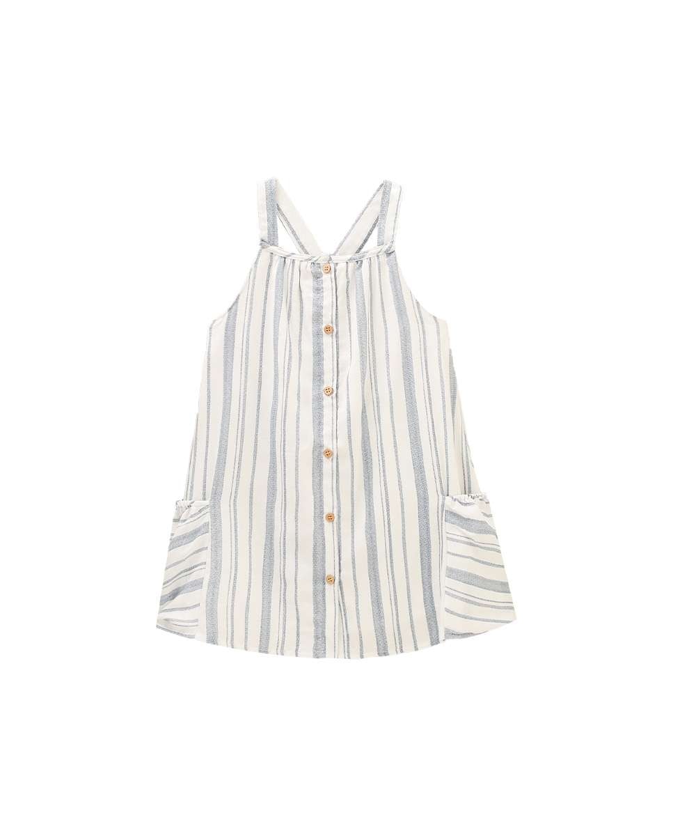 Vestido Infantil com Botões Às Riscas Azul-claro-1