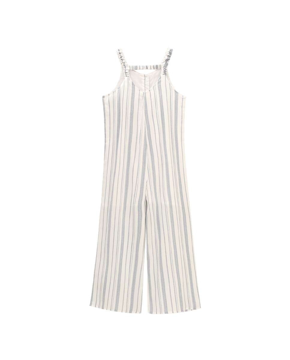 Macacão Infantil Comprido Às Riscas com Alças Branco-gelo-2