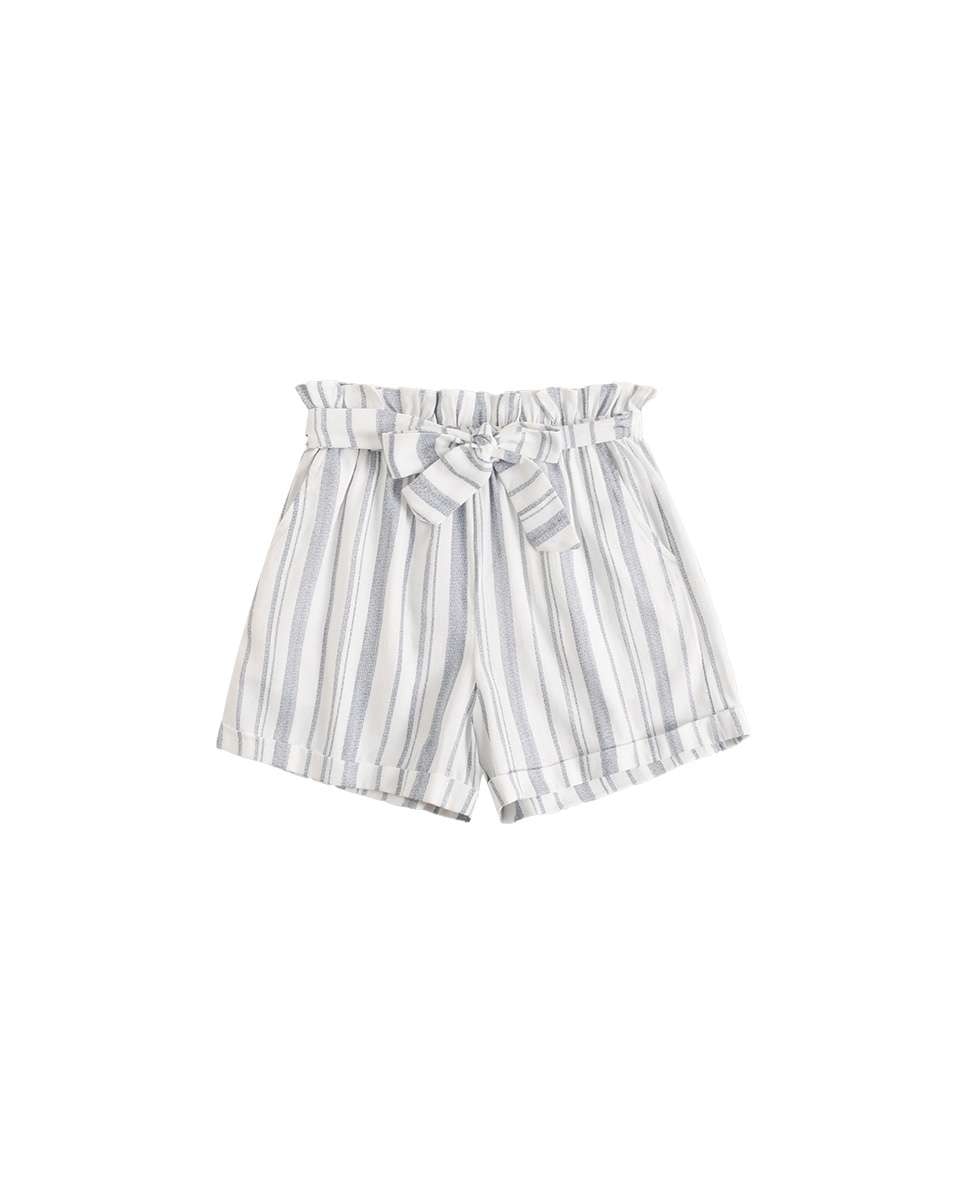 Short Infantil Paperbag Às Riscas com Cinto Azul-1