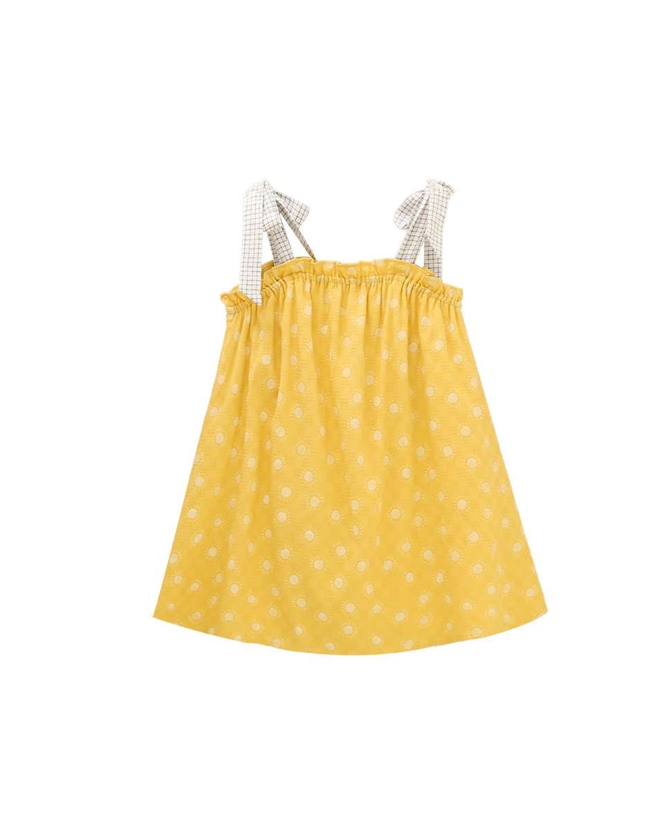 Vestido Infantil com Estampado de Sóis e Alças em Contraste Amarelo-2