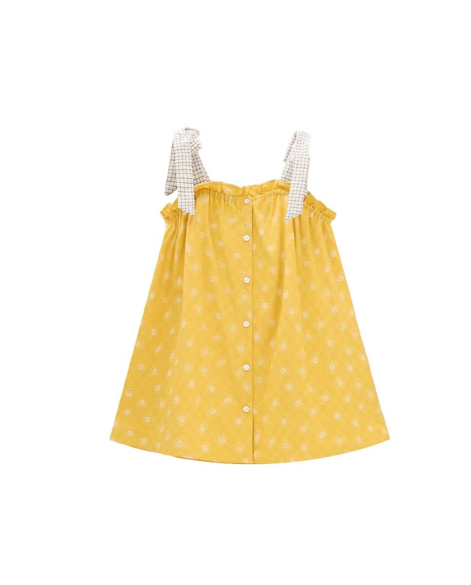 Vestido Infantil com Estampado de Sóis e Alças em Contraste Amarelo-3