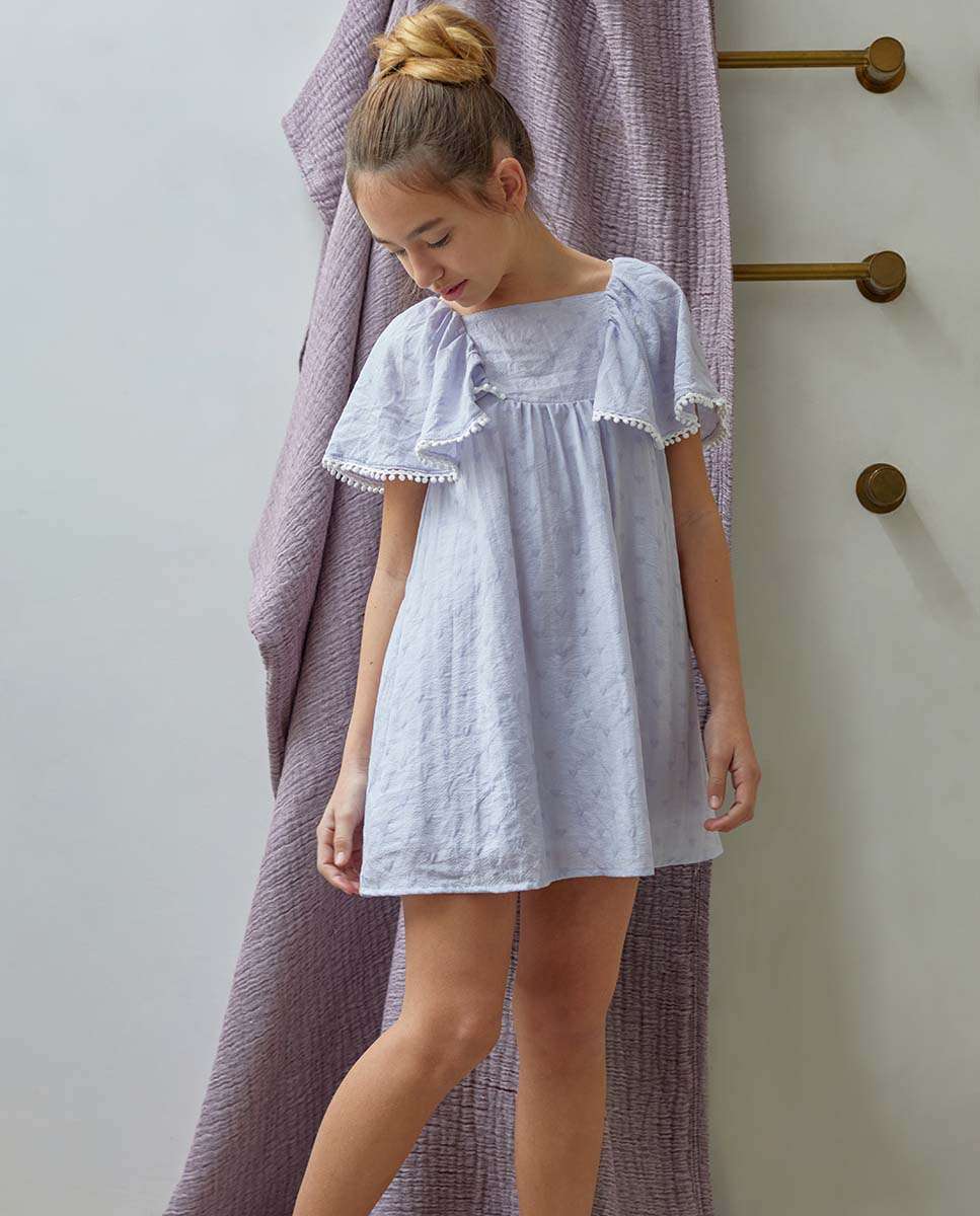 Vestido Infantil com Corações e Laçada nas Costas Dadati Lilás / Branco-1