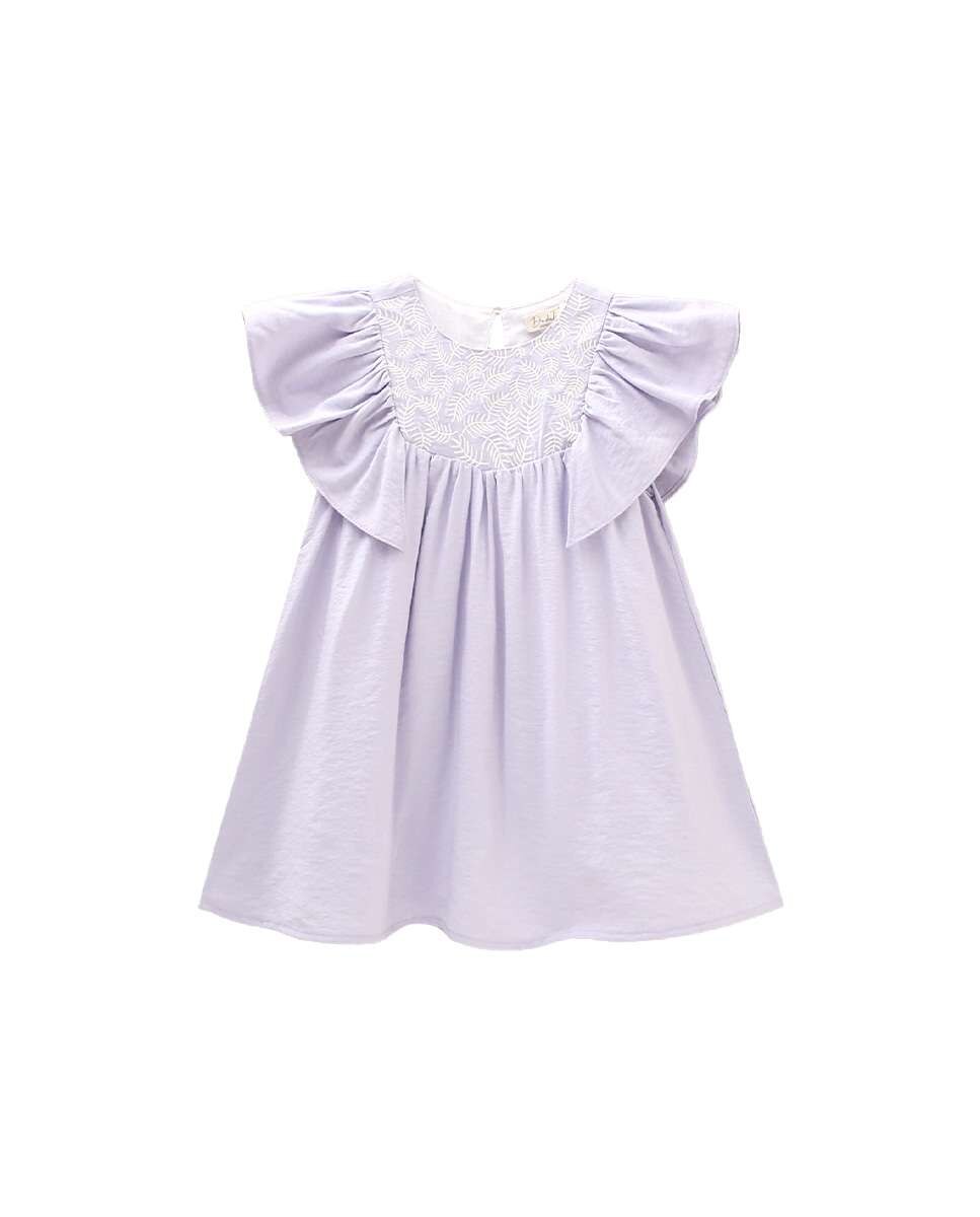 Vestido Infantil com Mangas Folho e Bordado na Parte Superior Lilás-3