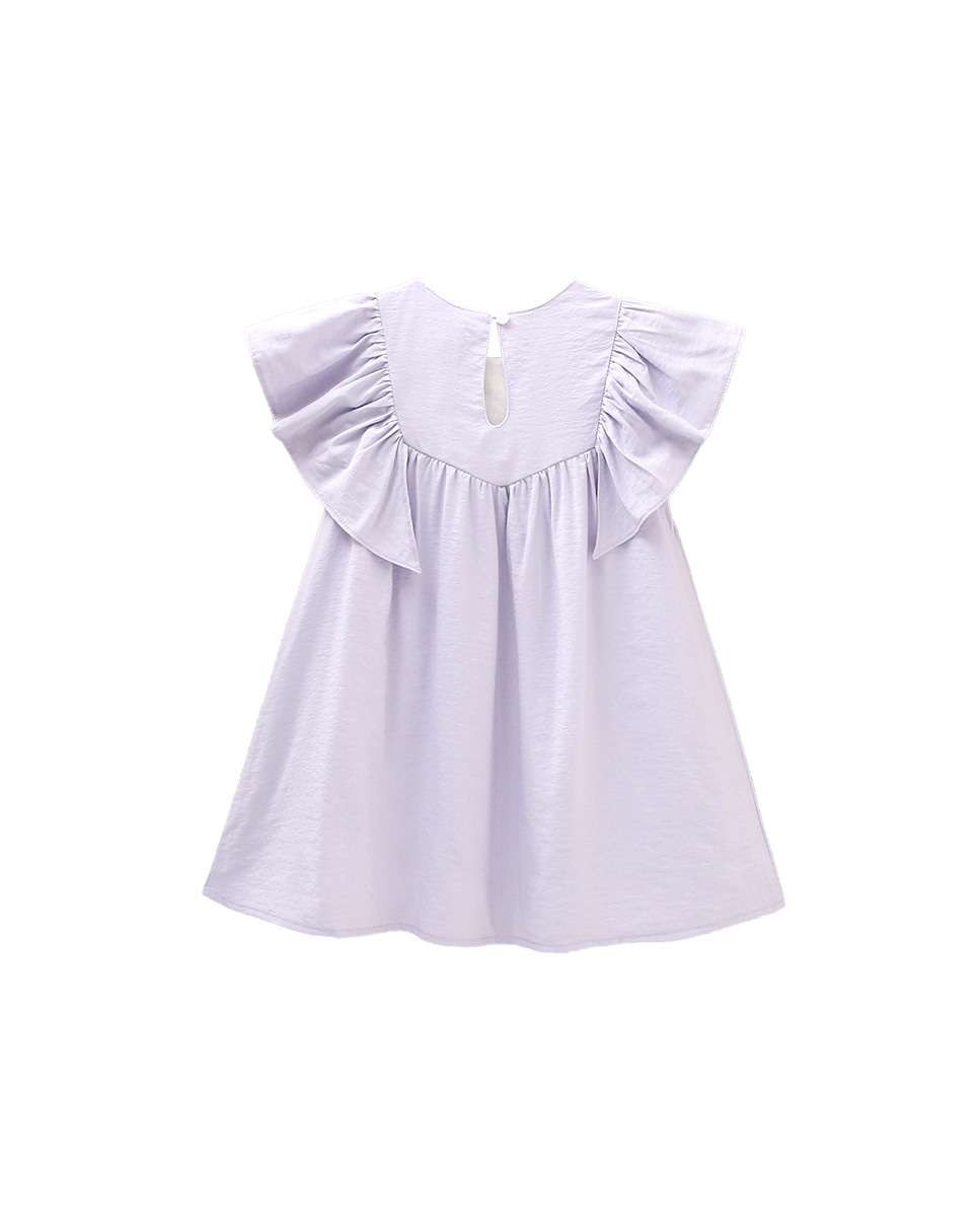 Vestido Infantil com Mangas Folho e Bordado na Parte Superior Lilás-4
