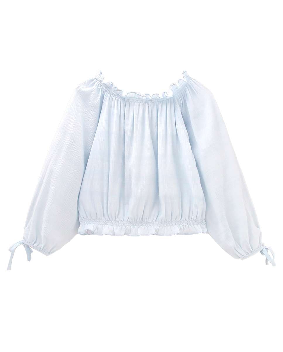 Blusa Infantil com Ombros Descobertos em Bambula Caro Dadati Azul-claro-2