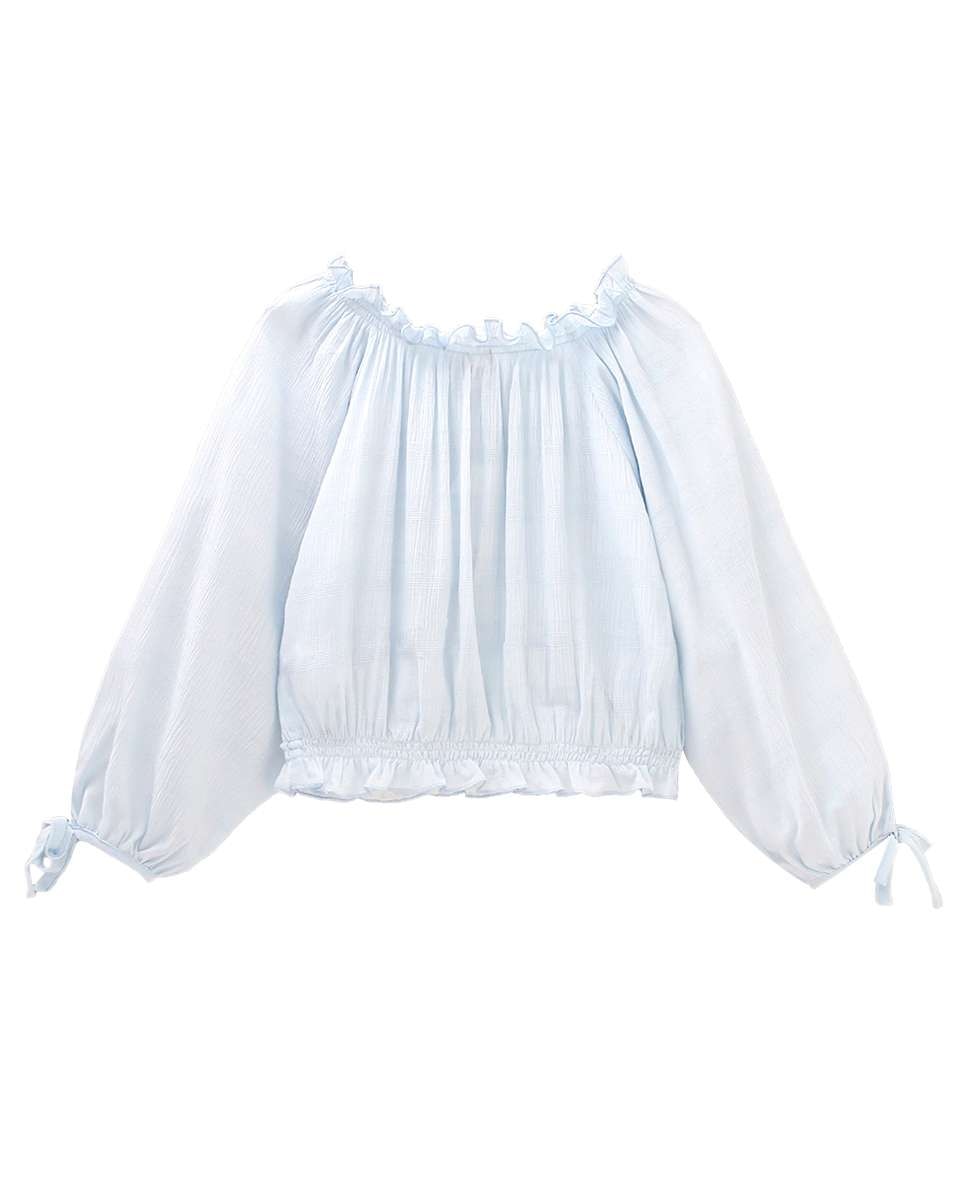 Blusa Infantil com Ombros Descobertos em Bambula Caro Dadati Azul-claro-3
