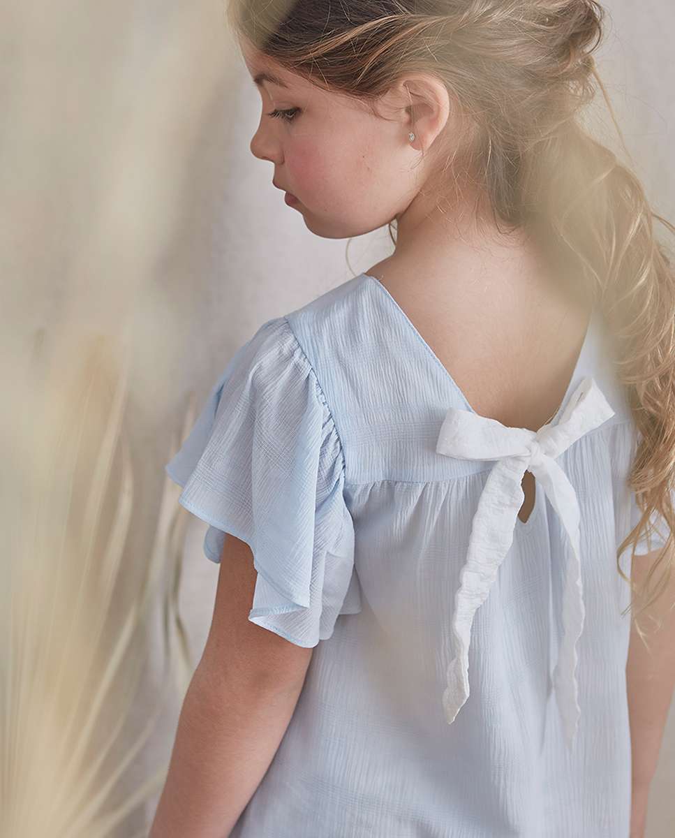 Vestido Infantil em Bambula Dadati Azul-2