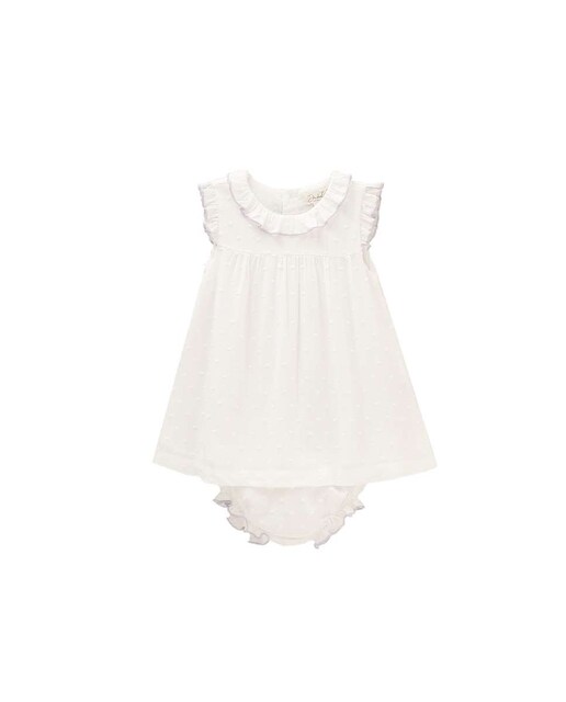 Imagem 0 de Vestido de Bebé em Plumeti com Debruns em Contraste e Cuecas em Conjunto