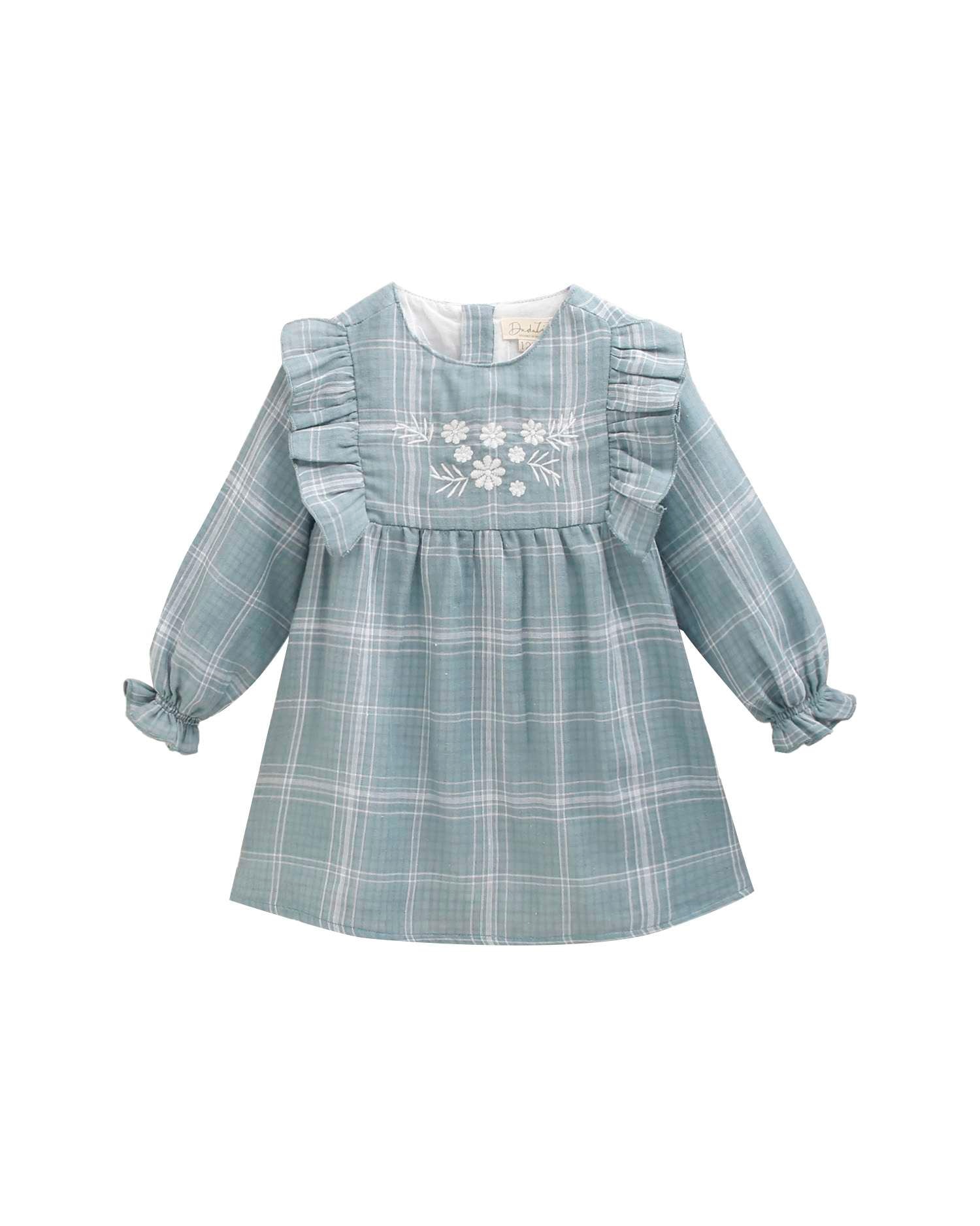 Vestido para Bebé Aos Quadrados com Folhos Verde-claro-2