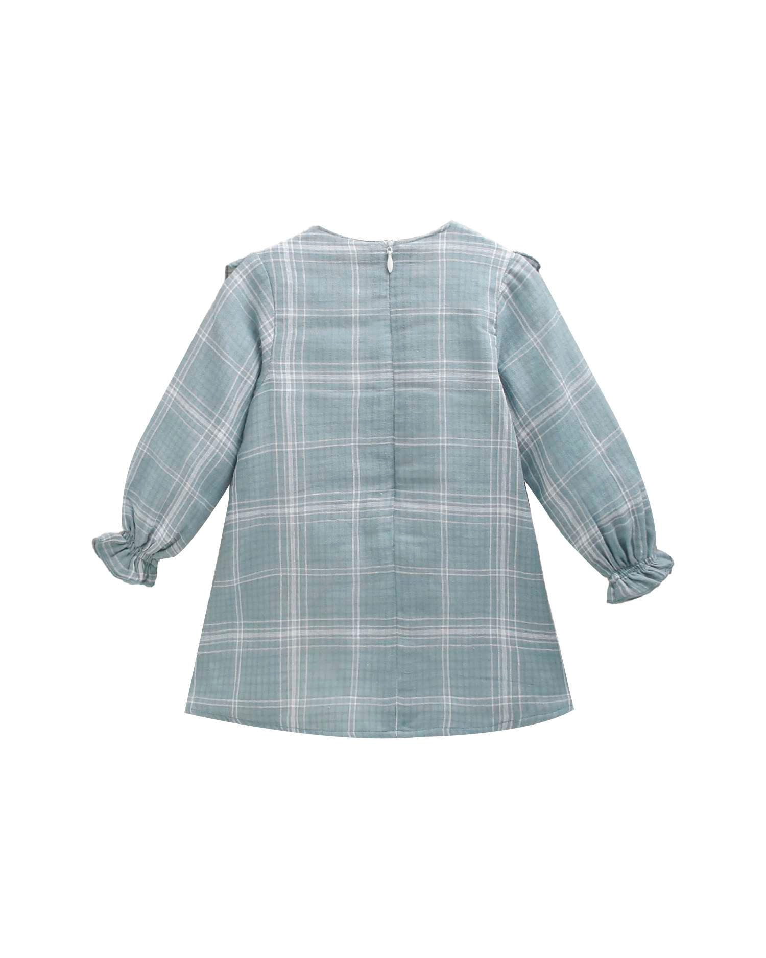 Vestido para Bebé Aos Quadrados com Folhos Verde-claro-3