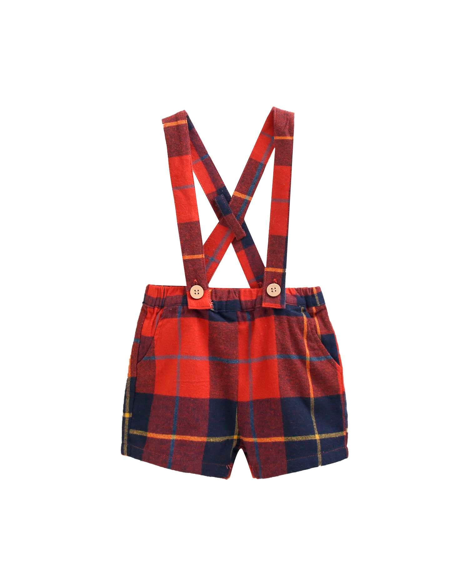 Calções para Bebé com Alças Aos Quadrados Vermelho-1