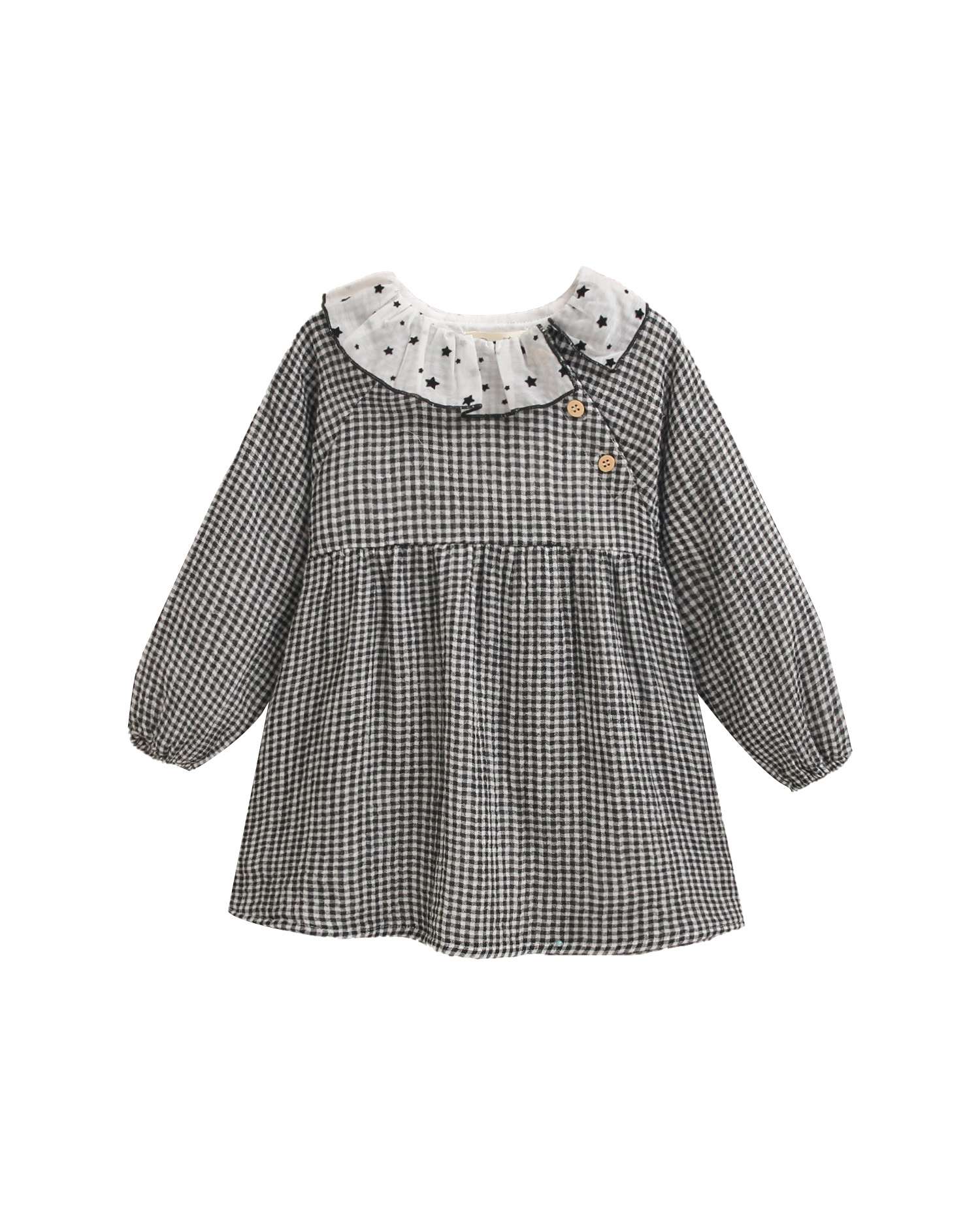 Vestido para Bebé Aos Quadrados Vichy com Gola Folho Preto-1