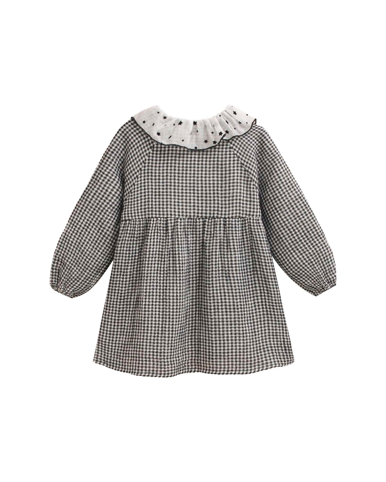 Vestido para Bebé Aos Quadrados Vichy com Gola Folho Preto-2