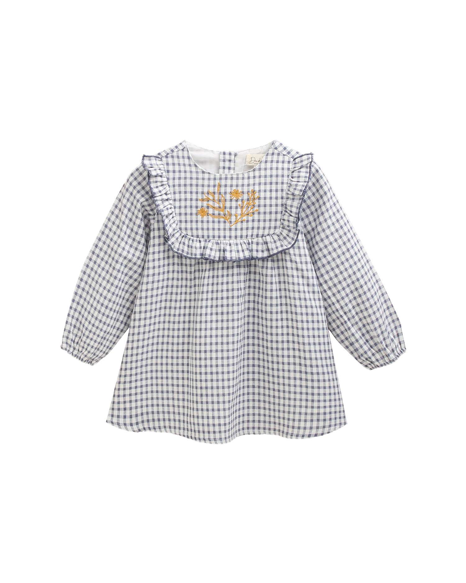 Vestido para Bebé Aos Quadrados Vichy com Bordados Azul-marinho-1