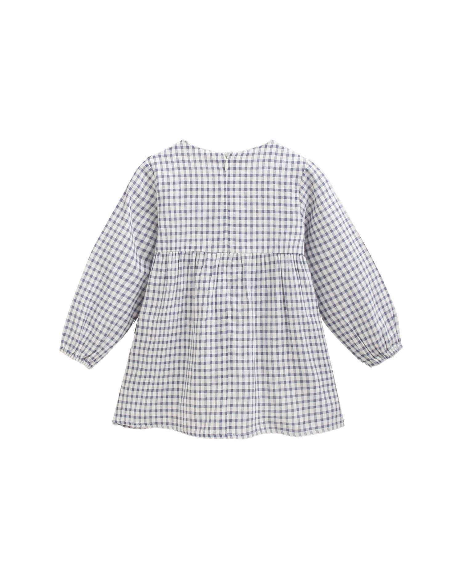 Vestido para Bebé Aos Quadrados Vichy com Bordados Azul-marinho-2