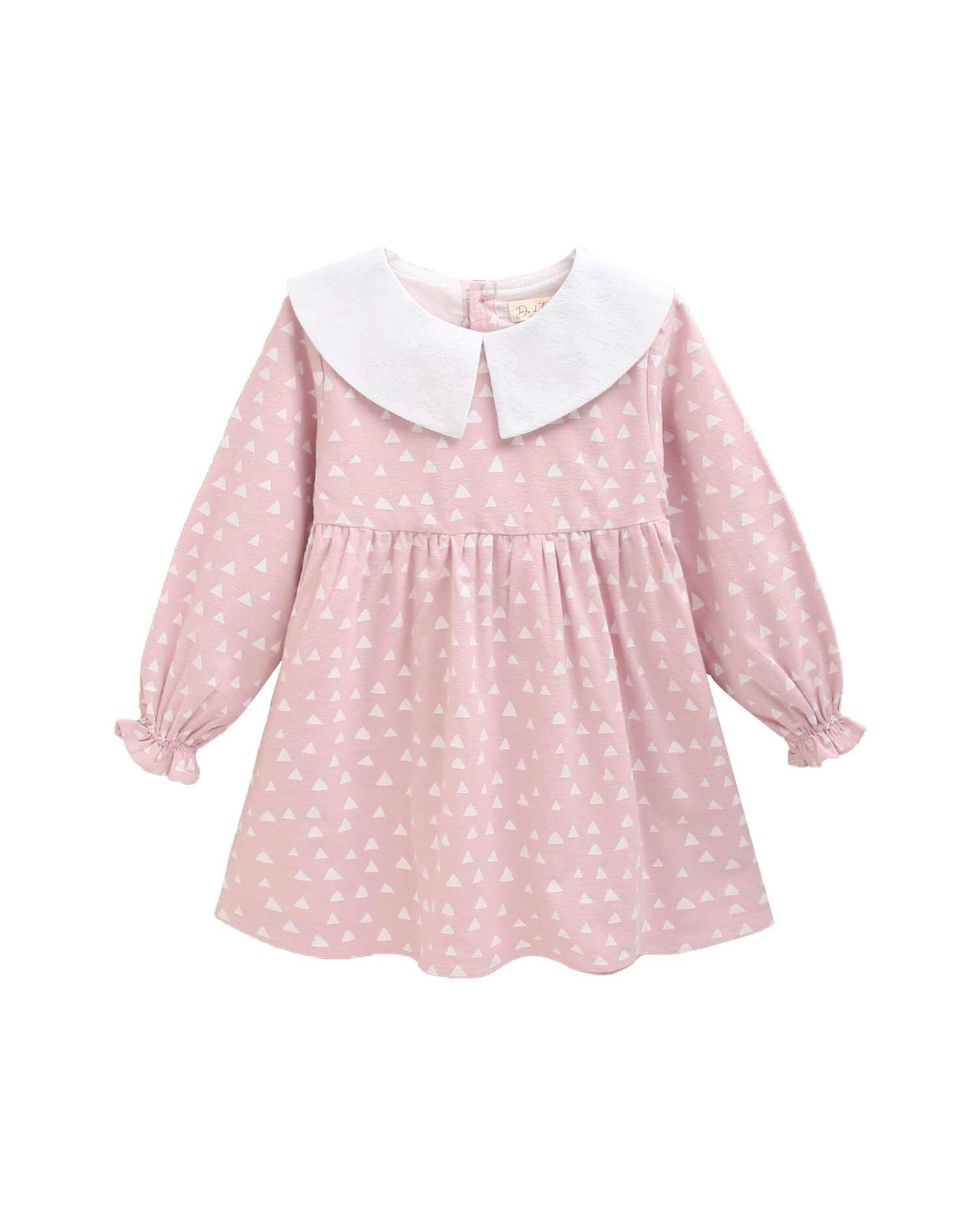 Vestido Infantil de Flanela com Estampado e Gola Peter Pan Rosa-1