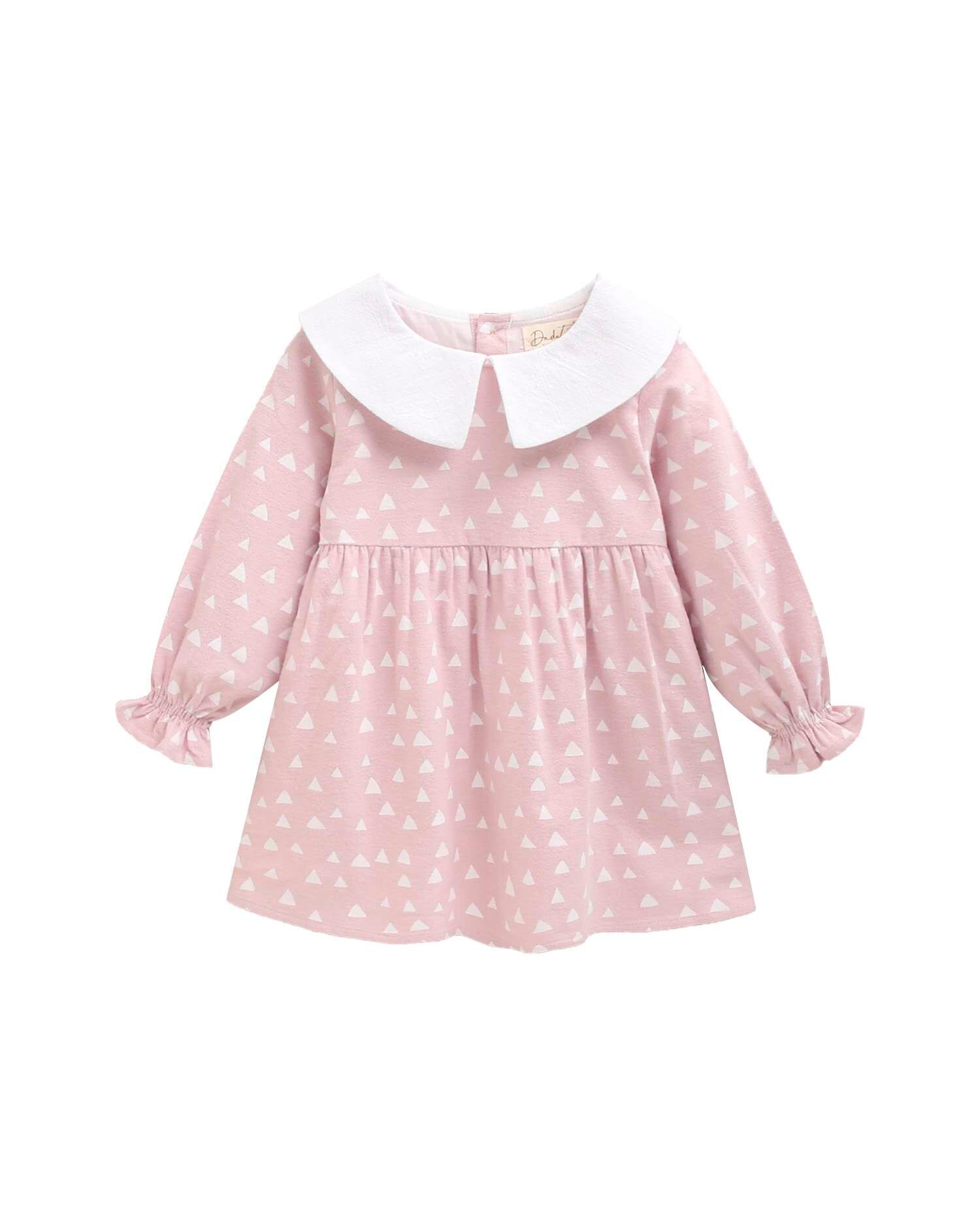 Vestido para Bebé com Estampado e Gola Bebé Rosa-1