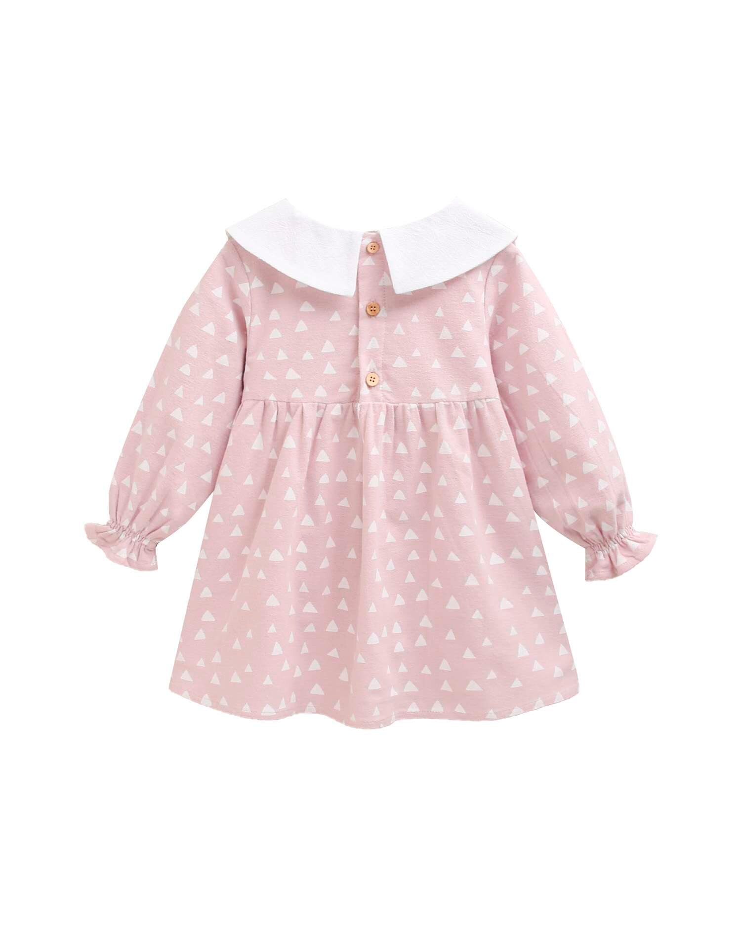 Vestido para Bebé com Estampado e Gola Bebé Rosa-2