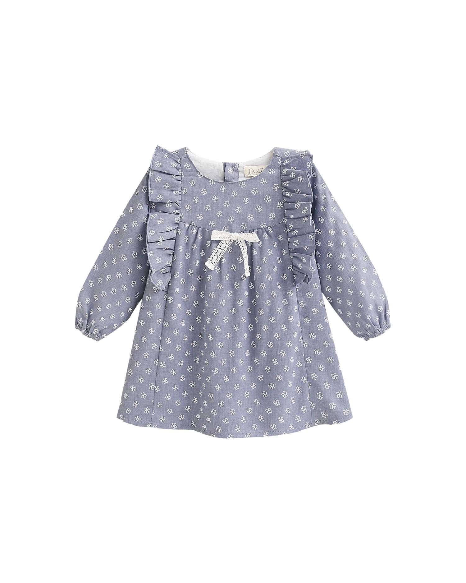 Vestido para Bebé com Folhos e Estampado Floral Azul-1