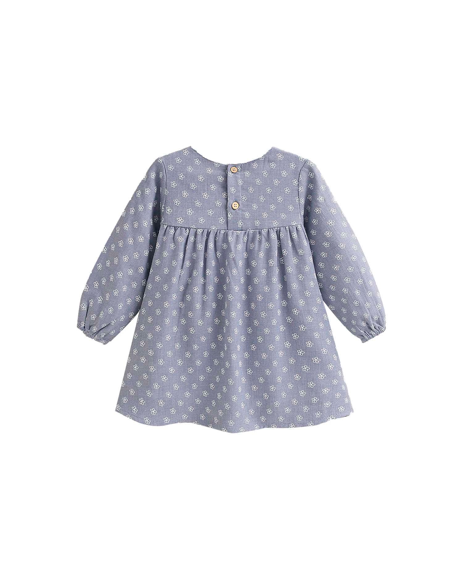 Vestido para Bebé com Folhos e Estampado Floral Azul-2