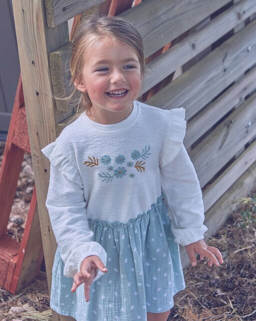 Imagem 0 de Vestido Infantil com Gola Folho e Saia de Bambula