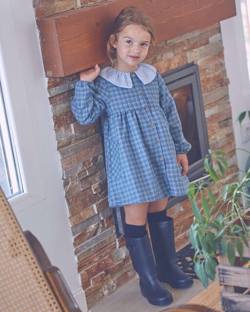 Imagem 0 de Vestido Aos Quadrados com Gola Folho