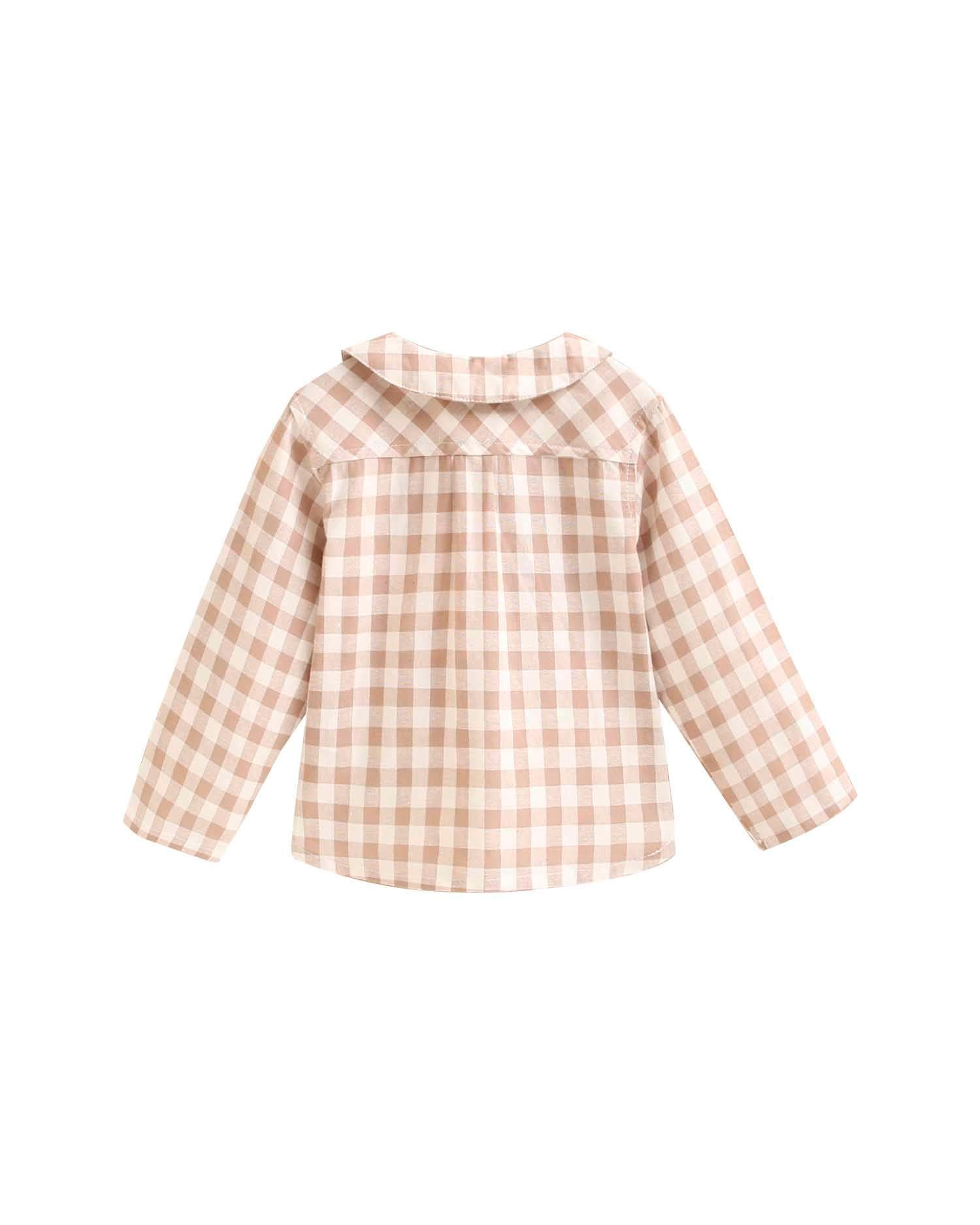 Camisa para Bebé Aos Quadrados de Manga Comprida Castanho-claro-2