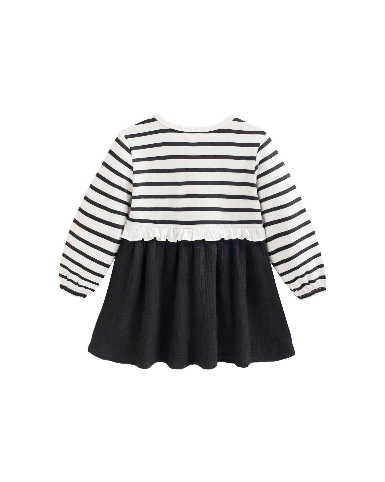 Vestido Infantil Às Riscas com Folho Preto-2