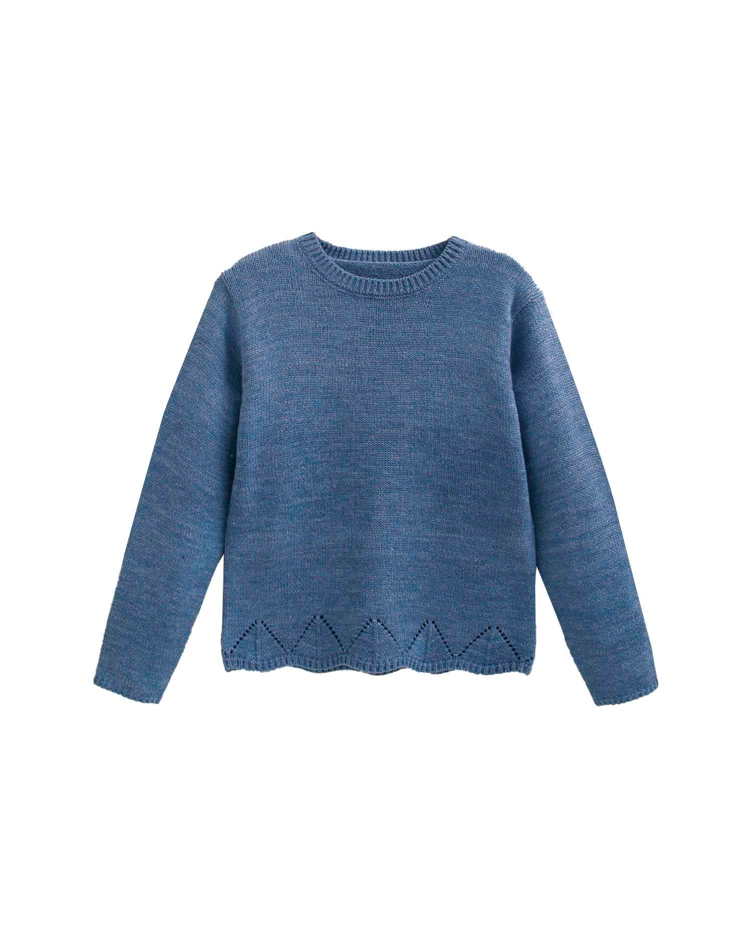 Camisola Infantil com Perfurado e Ondas na Bainha Azul-1