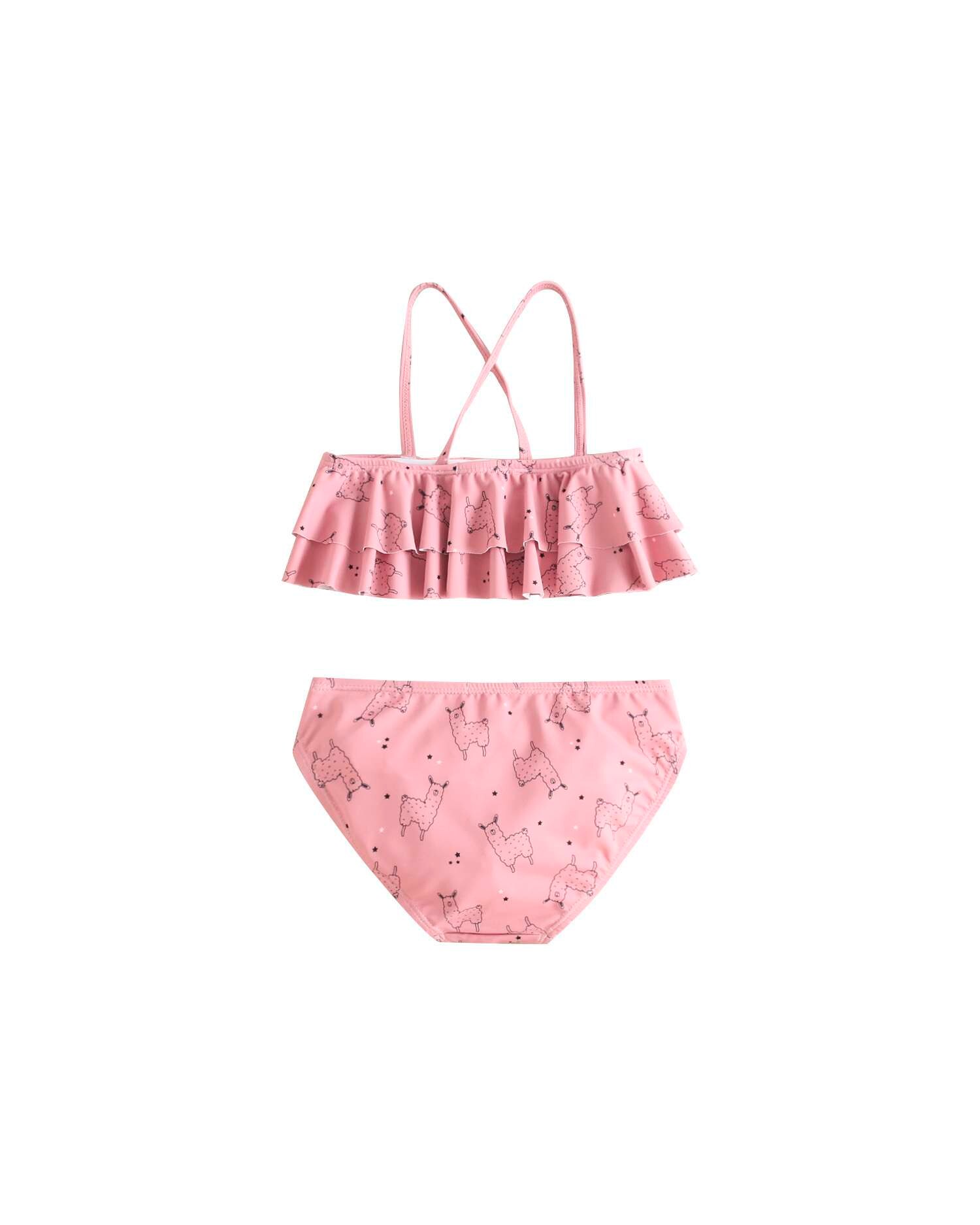 Biquíni Infantil com Top de Folhos Rosa-2