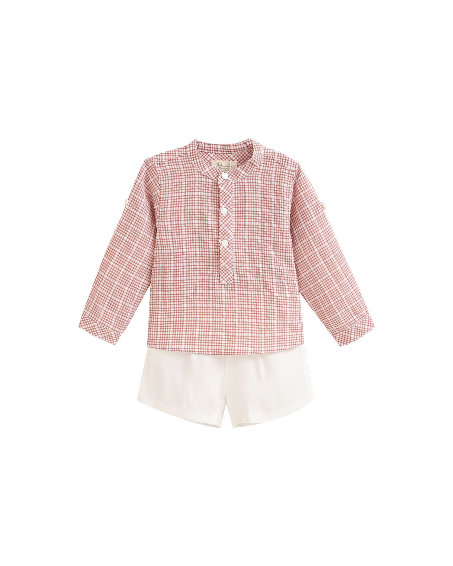 Conjunto para Bebé de Camisa Aos Quadrados e Calções Lisos Dadati Coral-1