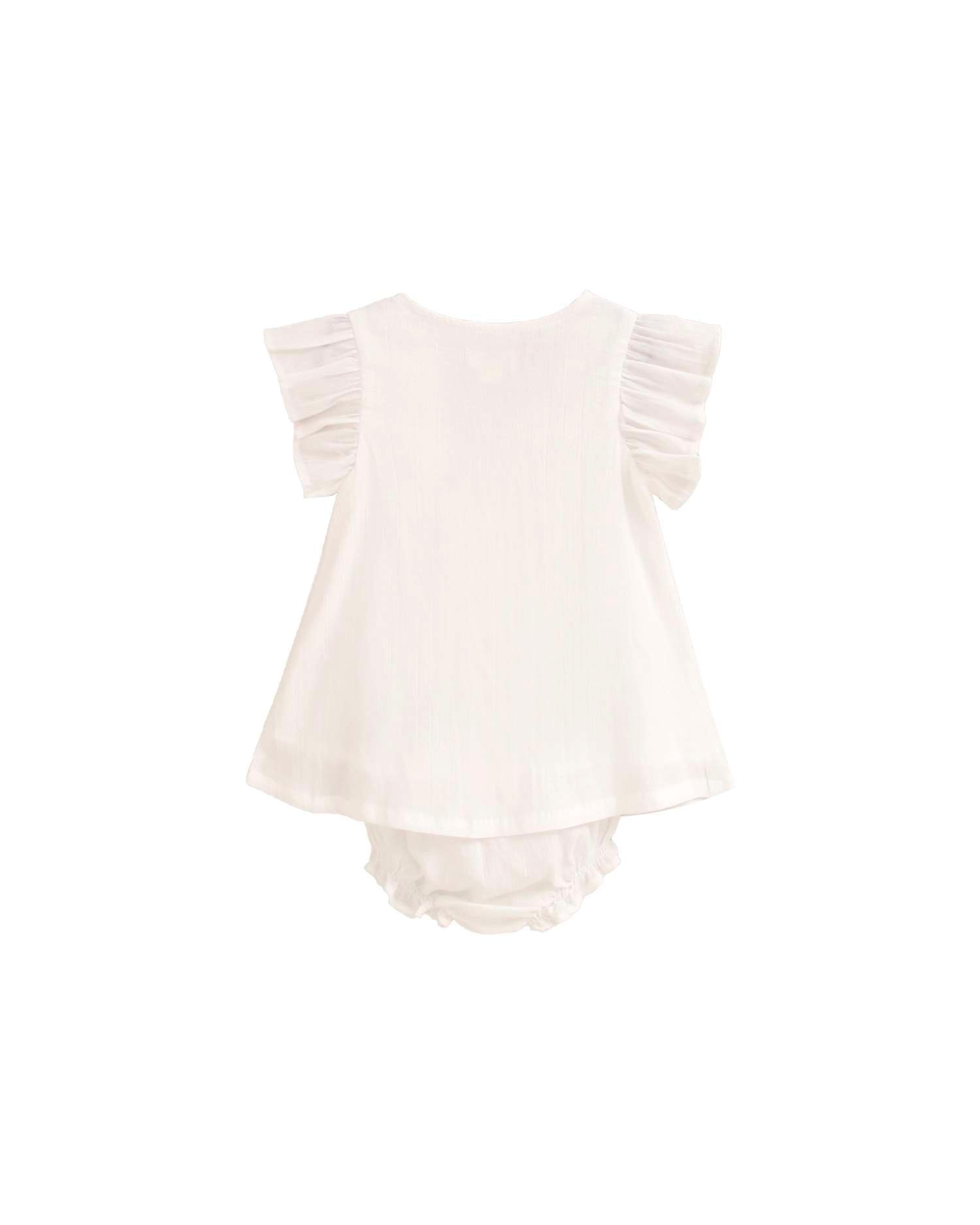 Vestido para Bebé com Riscas na Peito e Gola em Conjunto Dadati Branco-2