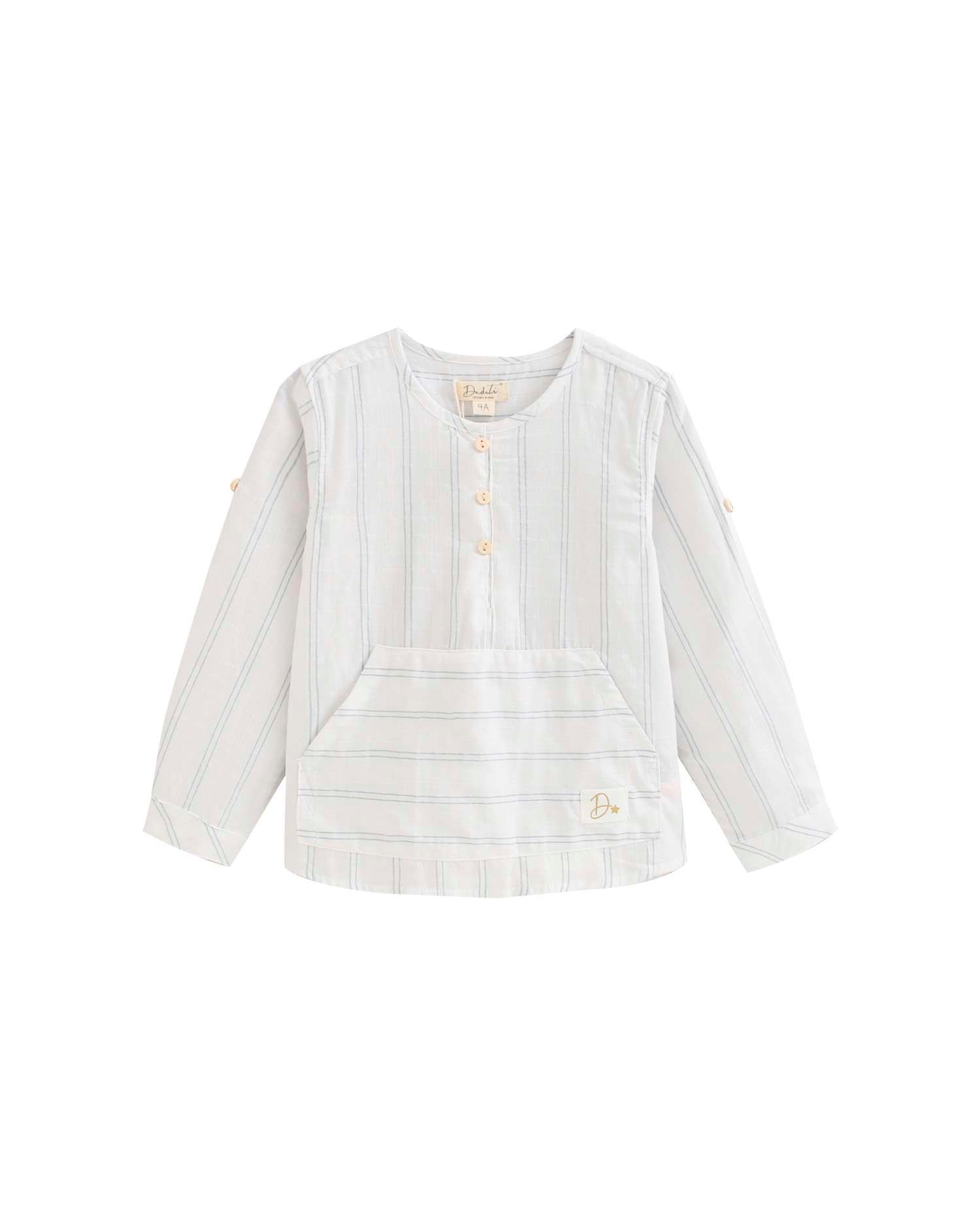 Camisa Infantil Tipo Canguru com Estampado Às Riscas Dadati Branco-1
