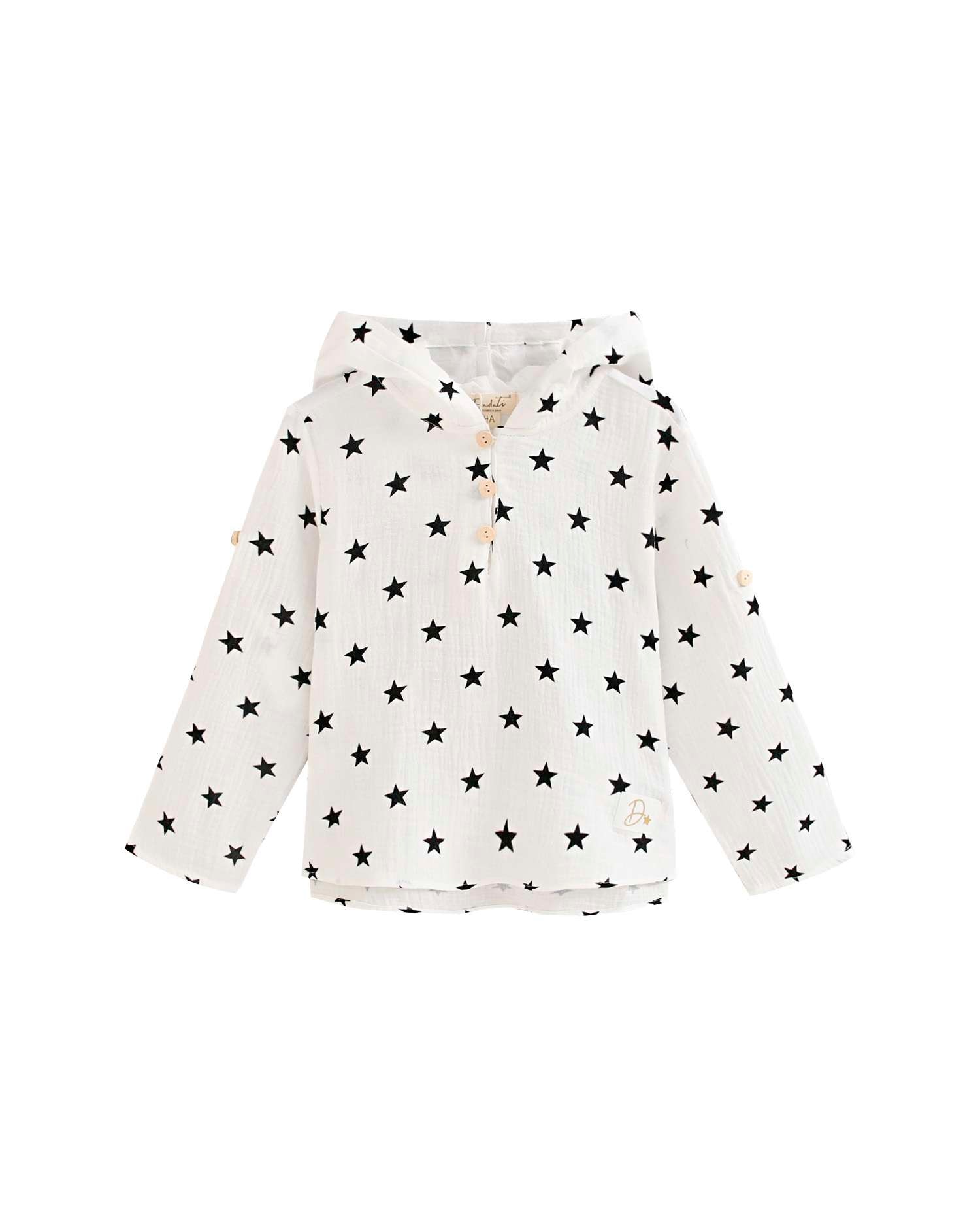 Camisa Infantil com Capuz e Estampado de Estrelas Dadati Branco-2