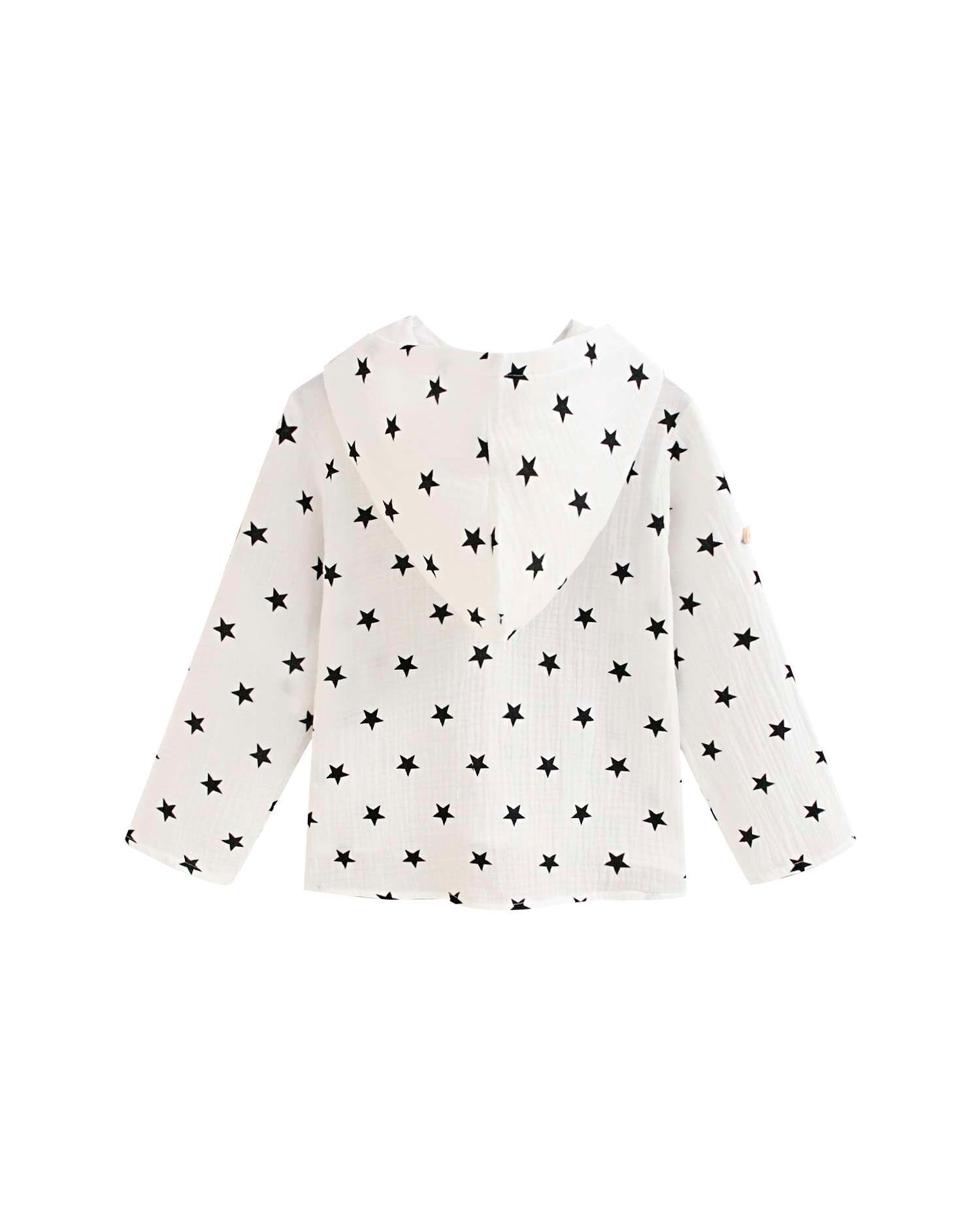 Camisa Infantil com Capuz e Estampado de Estrelas Dadati Branco-3