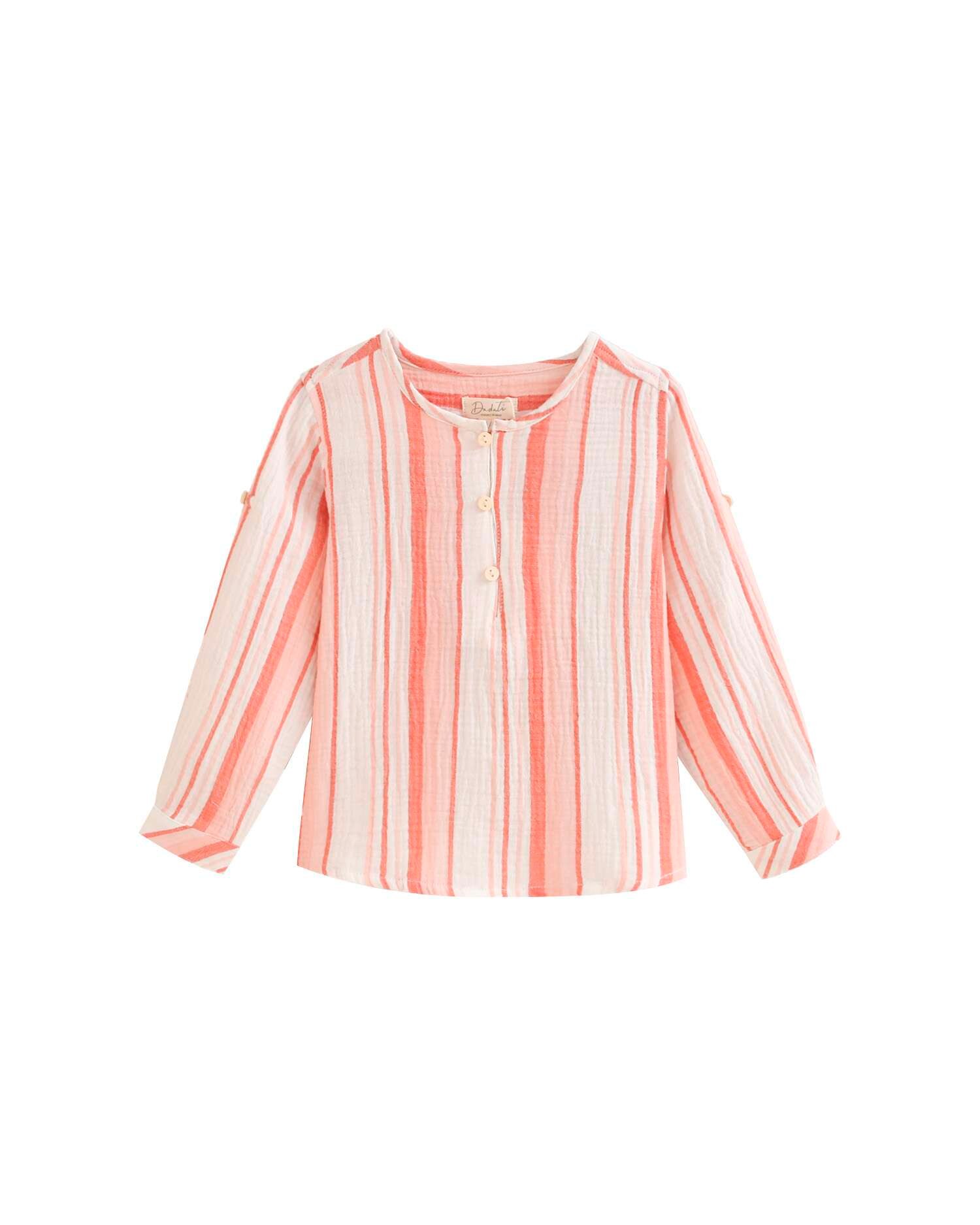 Camisa Infantil de Manga Comprida com Estampado Às Riscas Coral-2