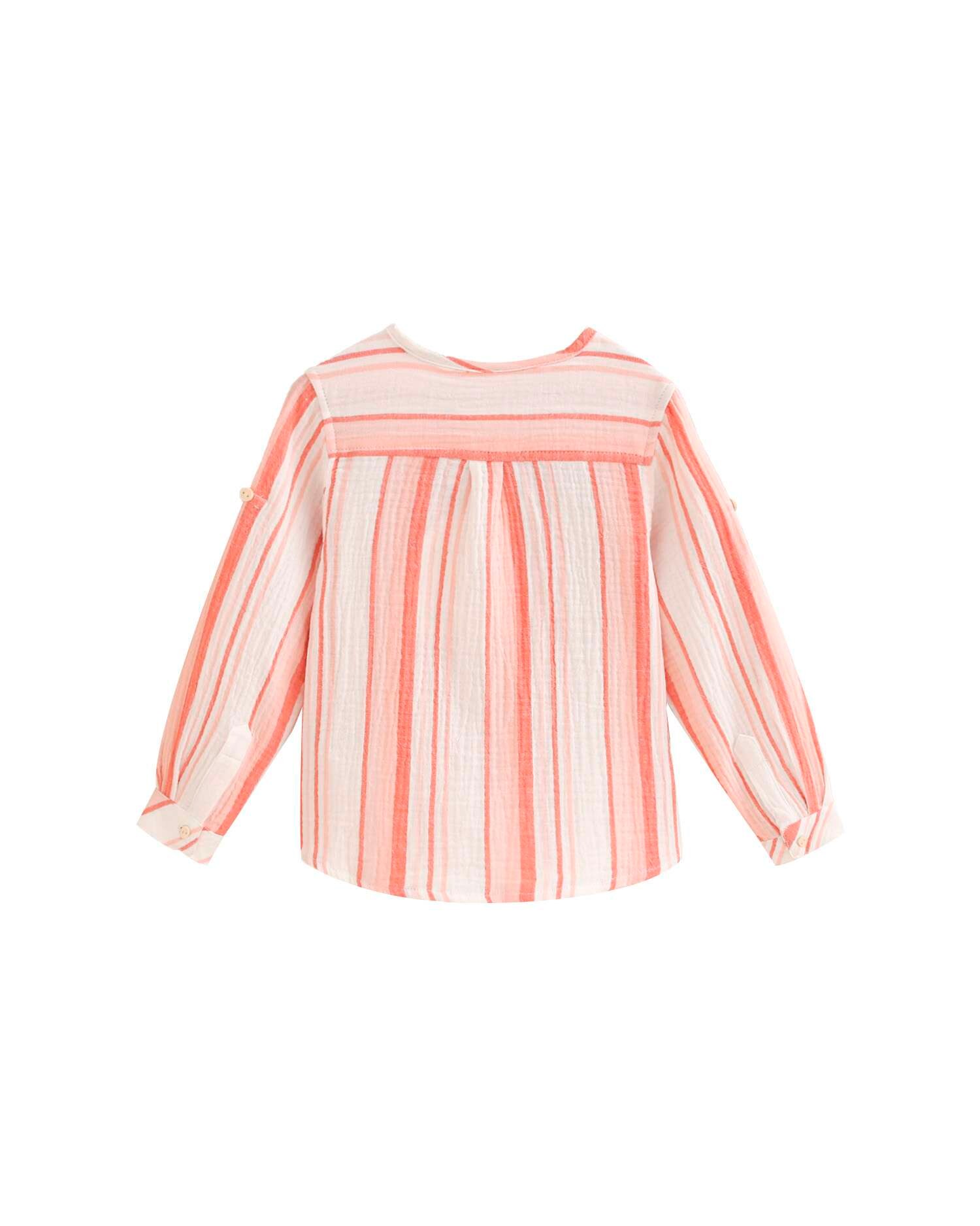 Camisa Infantil de Manga Comprida com Estampado Às Riscas Coral-3