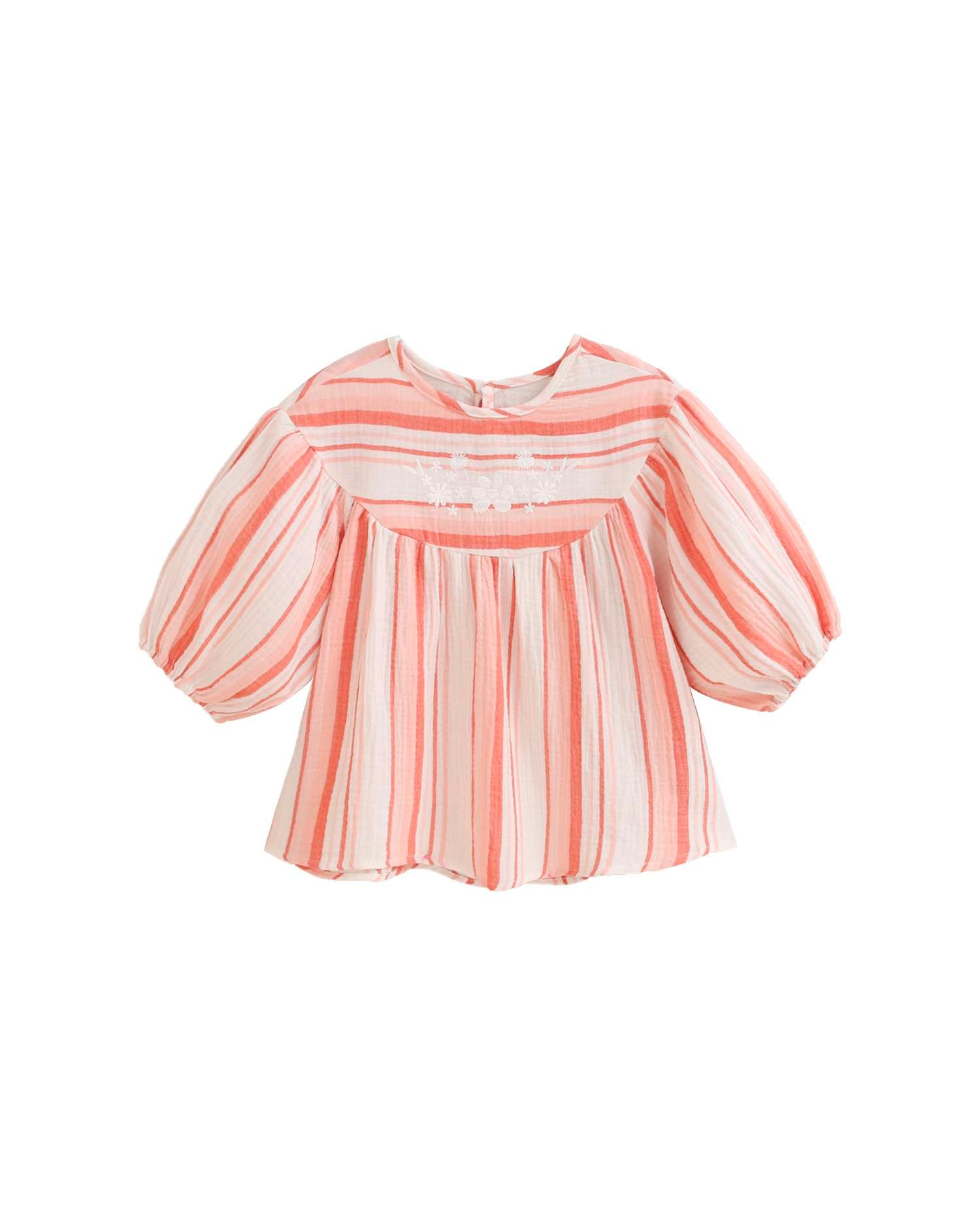 Blusa Infantil com Estampado Às Riscas e Mangas Abalonadas Coral-2