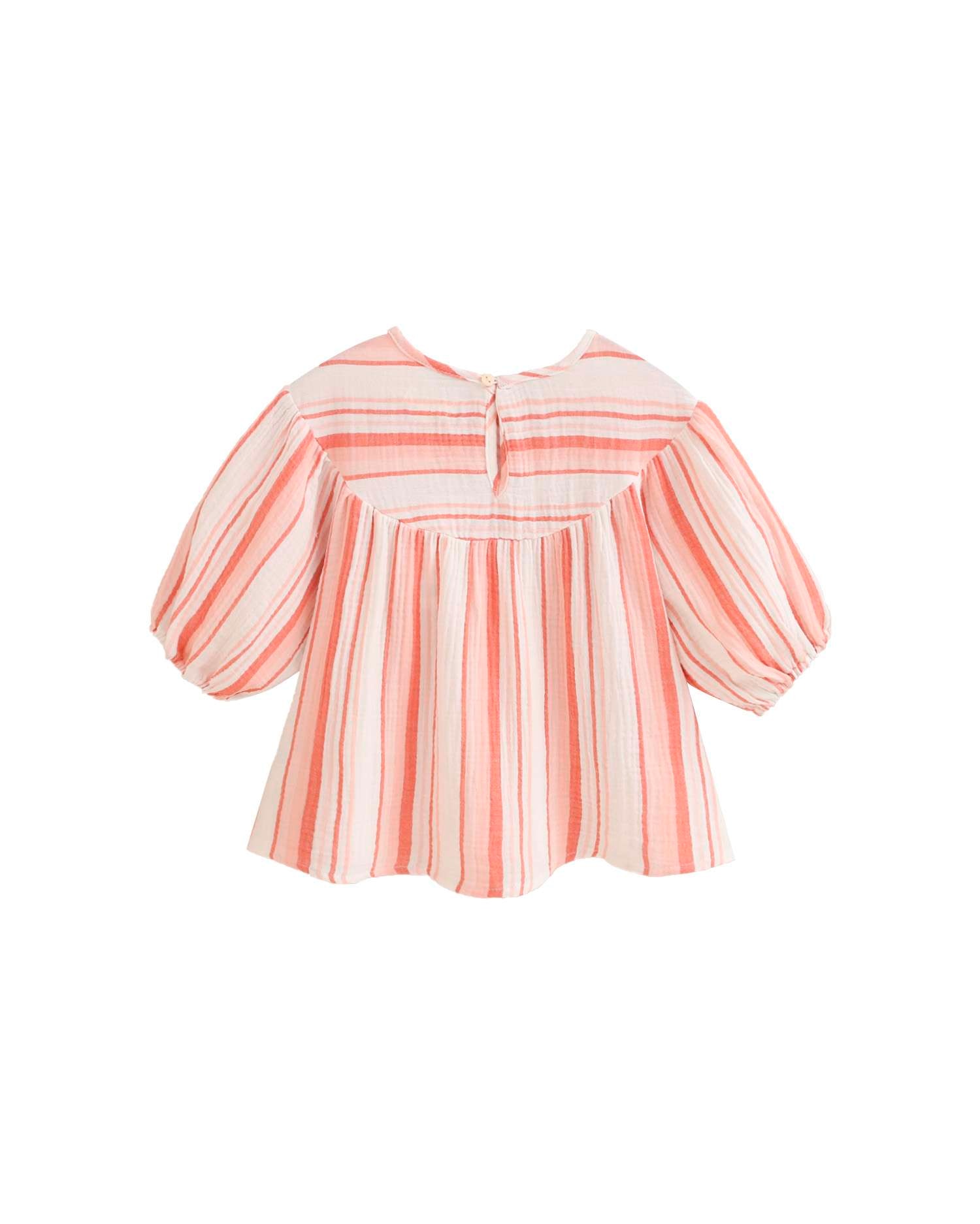 Blusa Infantil com Estampado Às Riscas e Mangas Abalonadas Coral-3