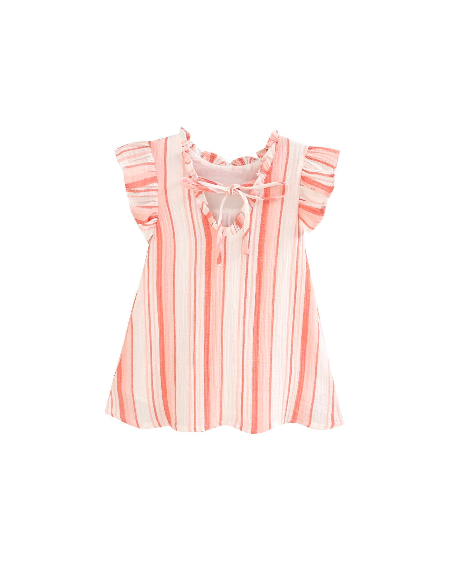 Vestido Infantil com Estampado Às Riscas em Tons Coral-4