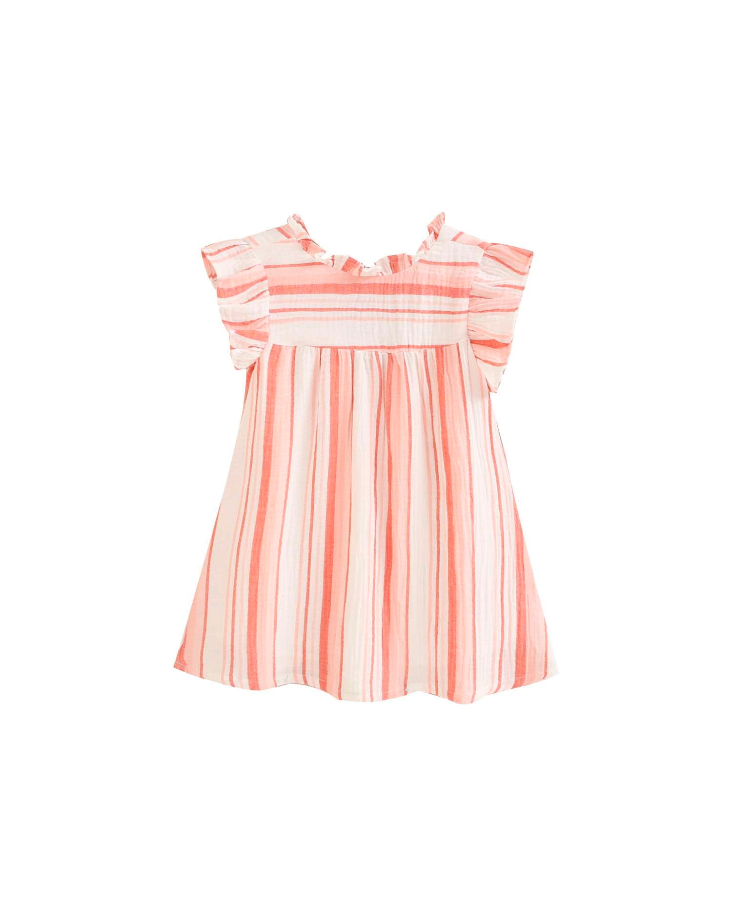 Vestido Infantil com Estampado Às Riscas em Tons Coral-3