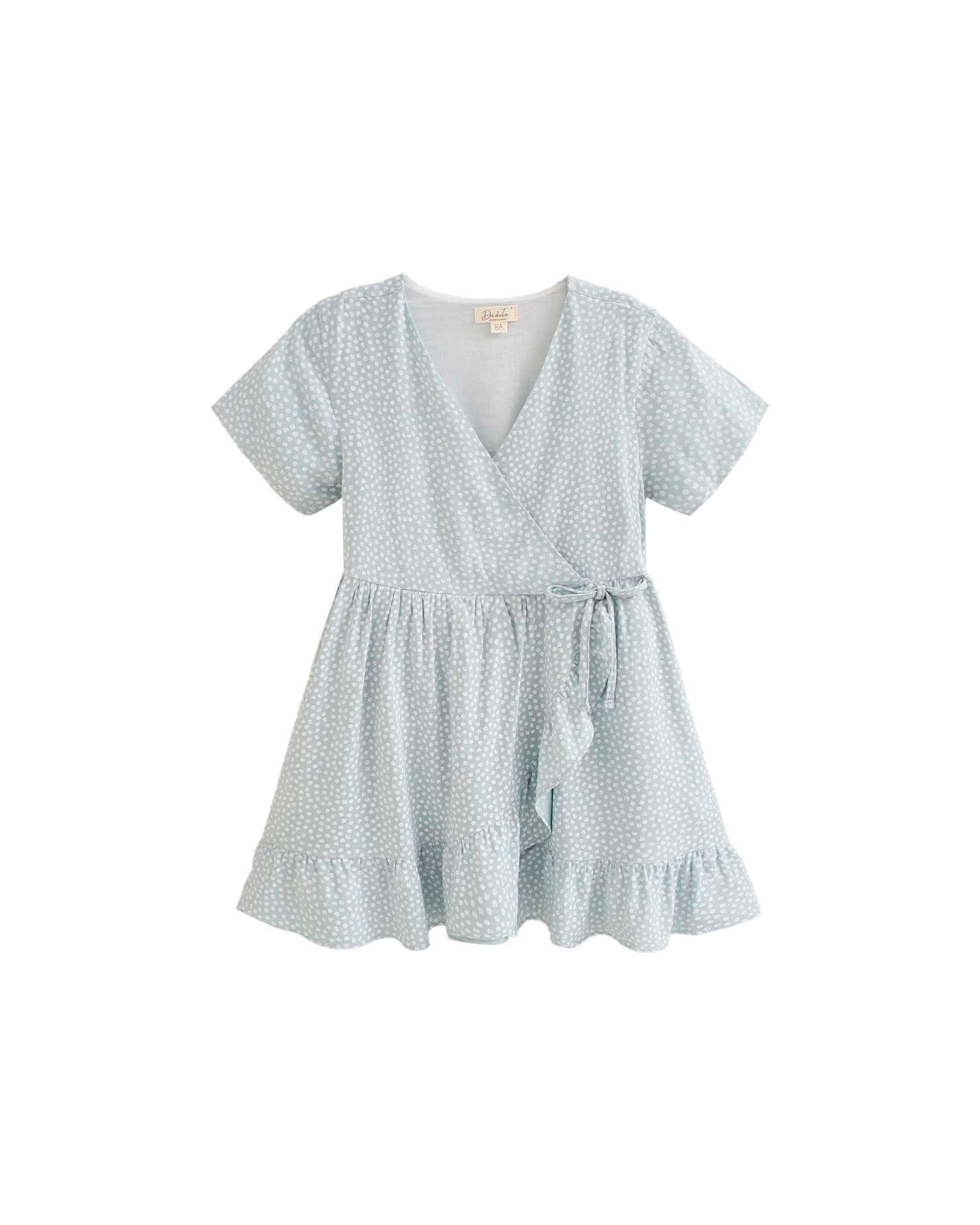 Vestido Infantil Cruzado de Manga Curta Estampado Dadati Turquesa-2